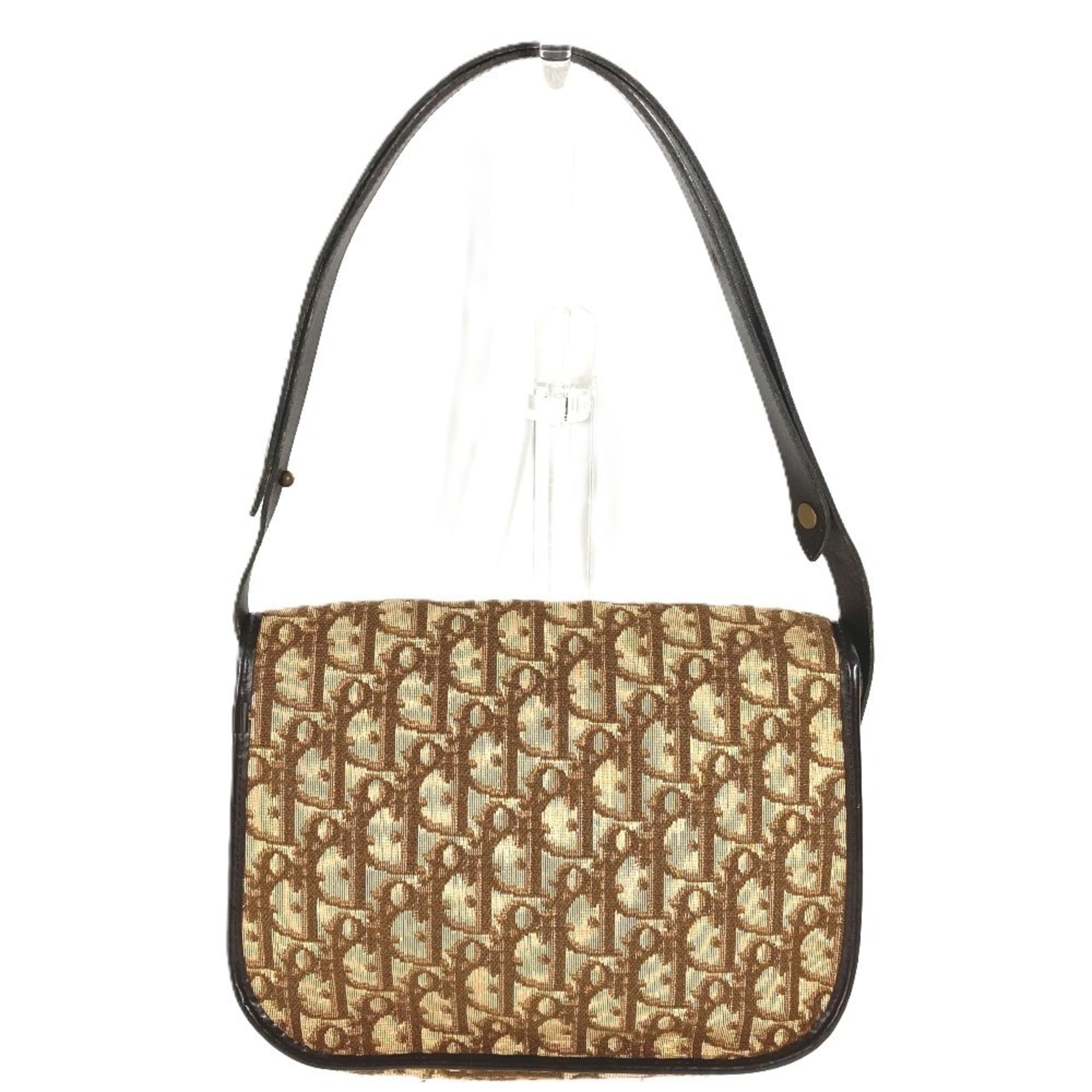 Christian Dior Trotter Beige Leather Canvas Handbag Shoulder Bag (Pre-Owned)