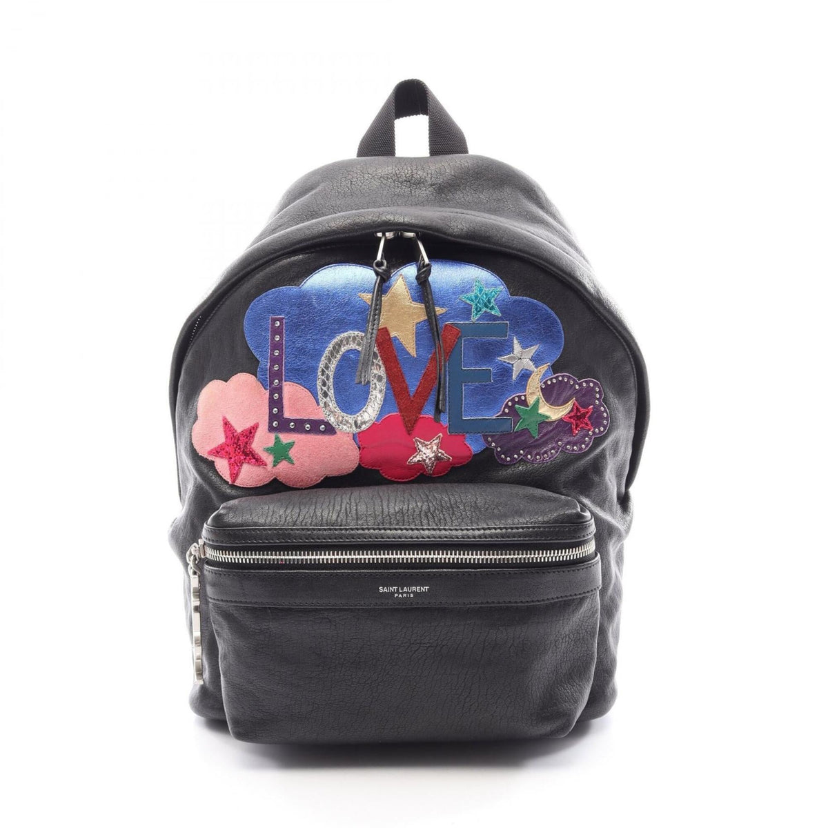 Yves Saint Laurent Black Multi-Color Leather Canvas Backpack (Pre-Owned)