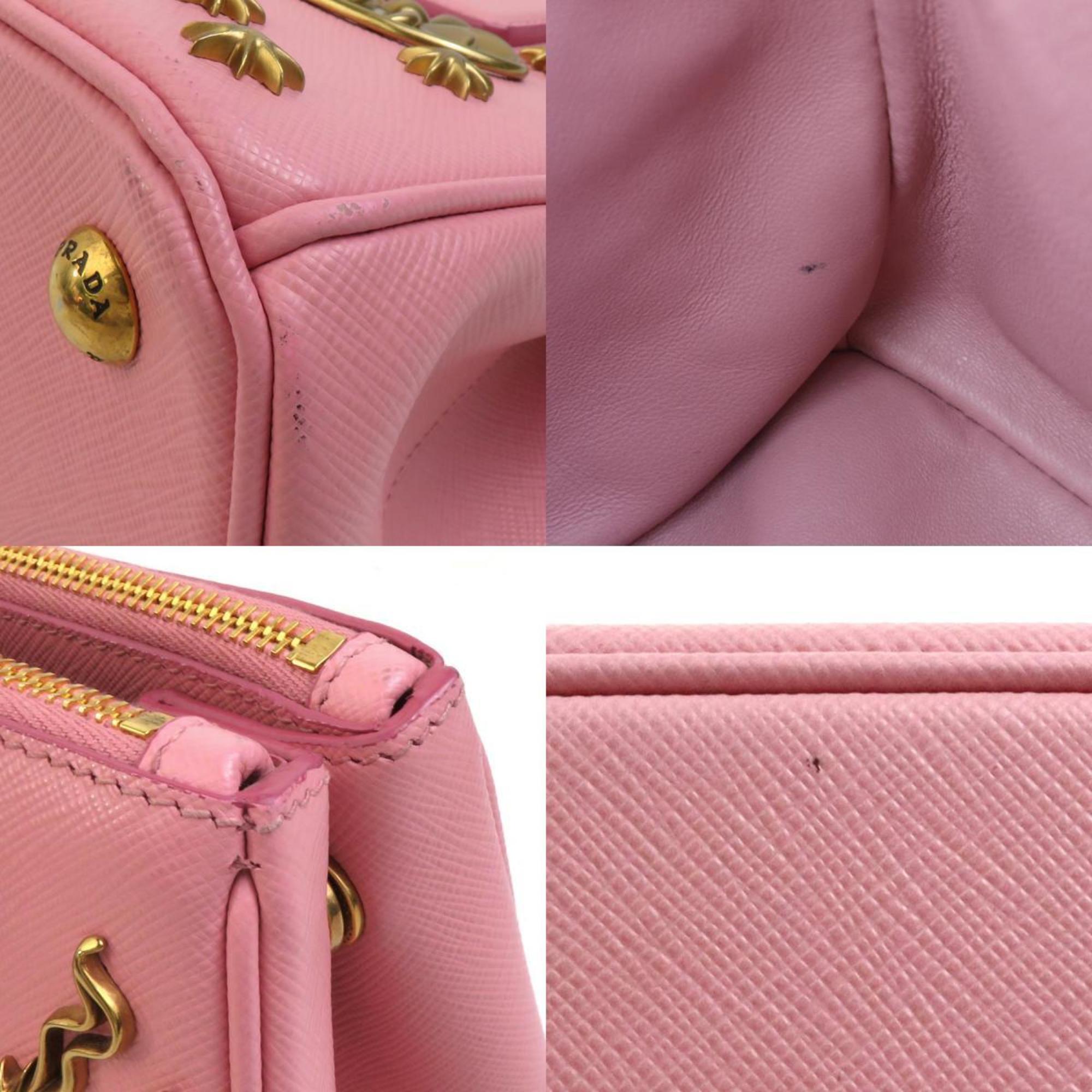 Prada Gold Pink Leather Metal Handbag Shoulder Bag (Pre-Owned)