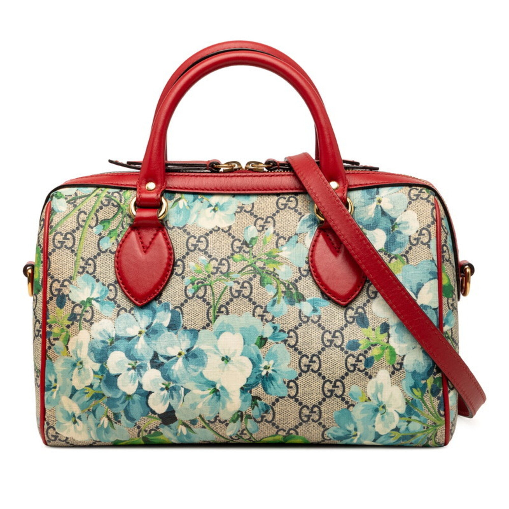 Gucci Gg Blooms Beige Blue Red Color Pvc Leather Boston Bag Shoulder Bag (Pre-Owned)