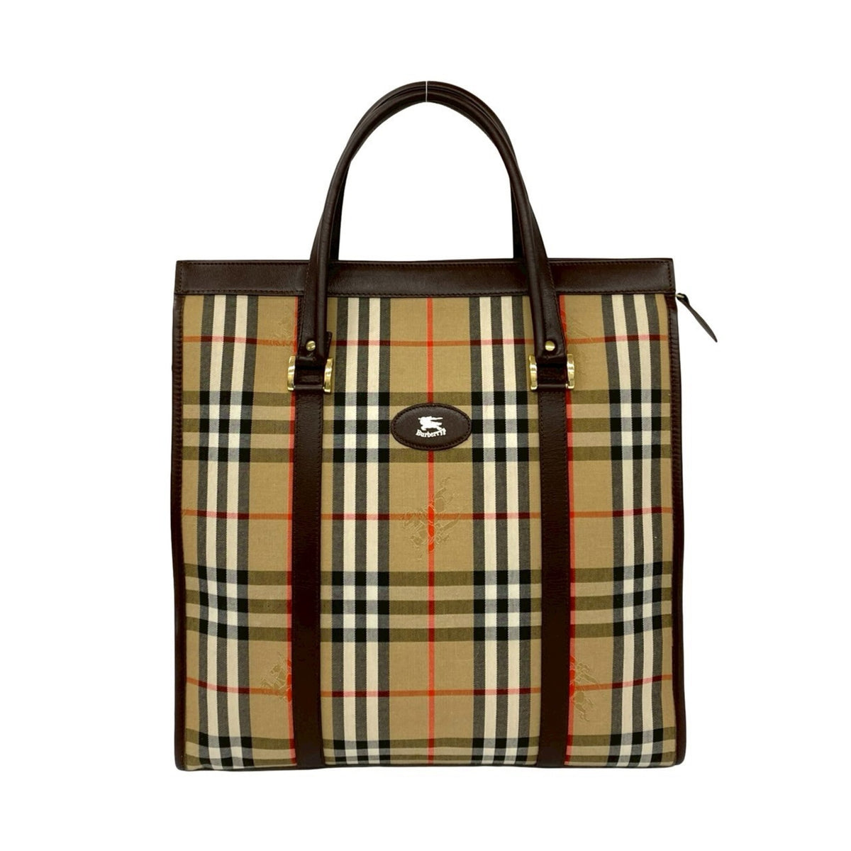 Burberry Beige Brown Canvas Leather Handbag Tote Bag (Pre-Owned)