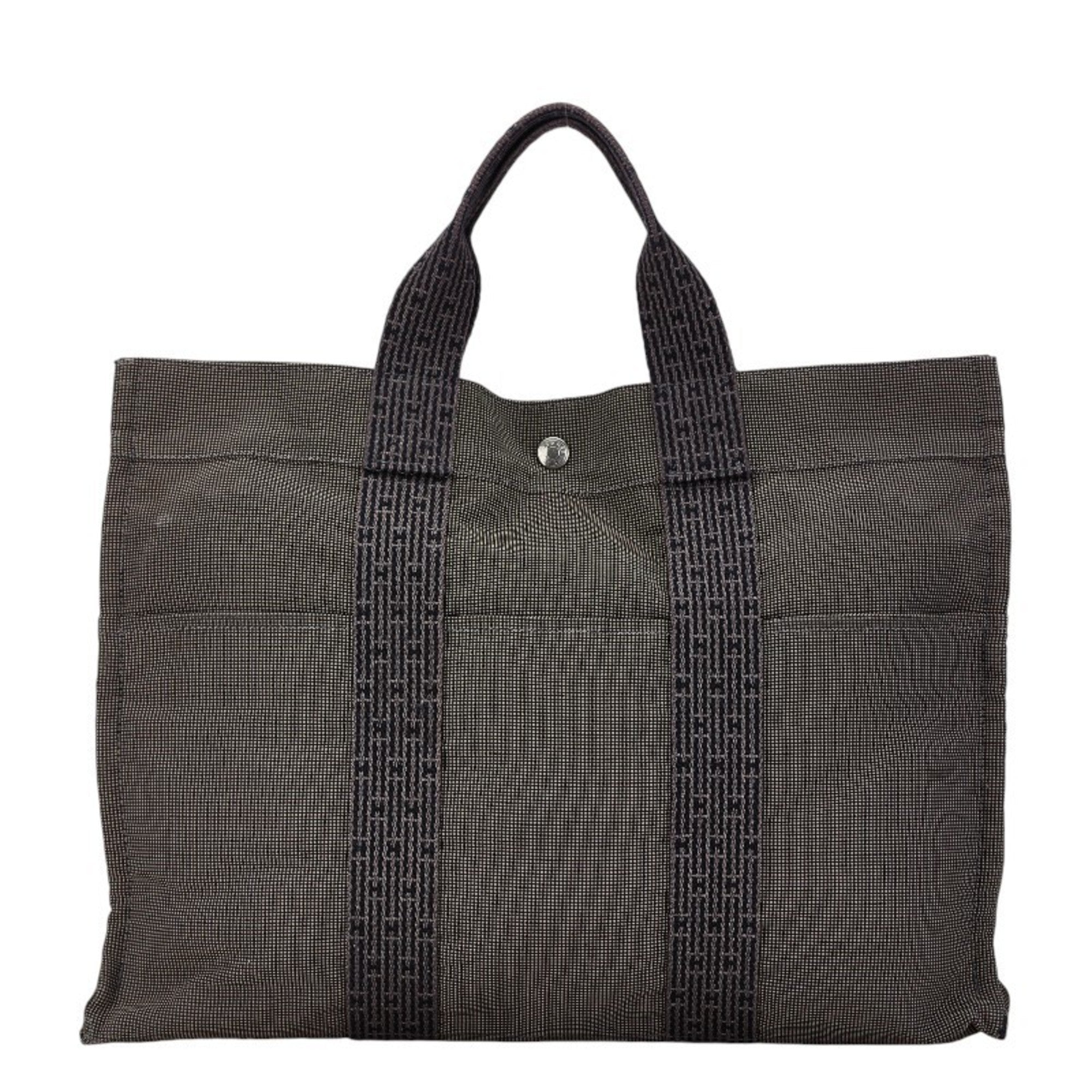 Hermes Gray Canvas Handbag Tote Bag (Pre-Owned)