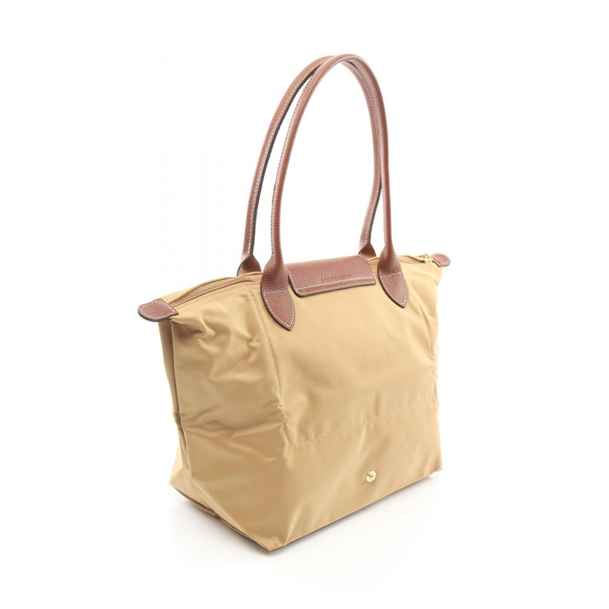 Longchamp Beige Brown Canvas Leather Tote Bag (Pre-Owned)