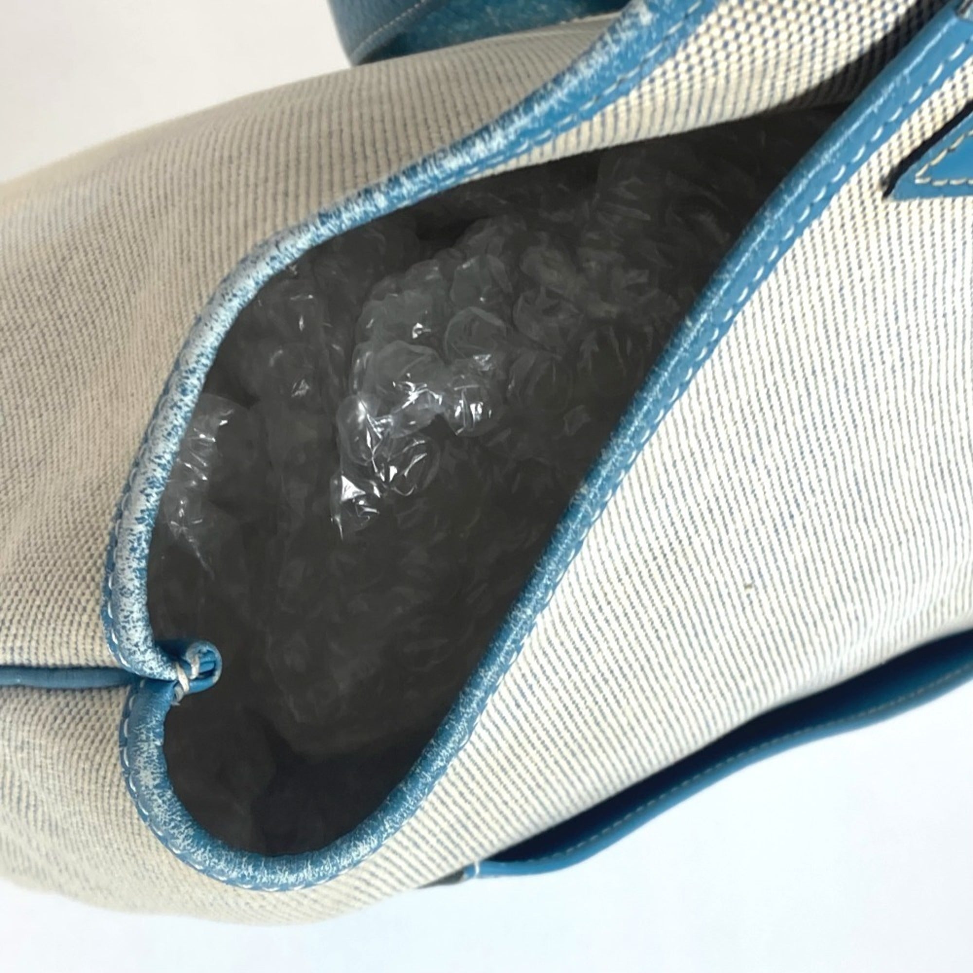 Hermes Jardinier Blue Leather Canvas Shoulder Bag Tote Bag (Pre-Owned)