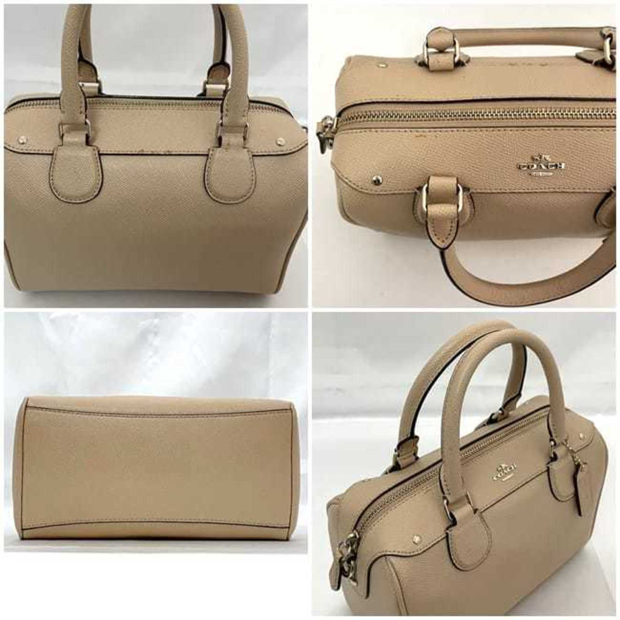Coach Beige Leather Boston Bag Handbag Shoulder Bag (Pre-Owned)