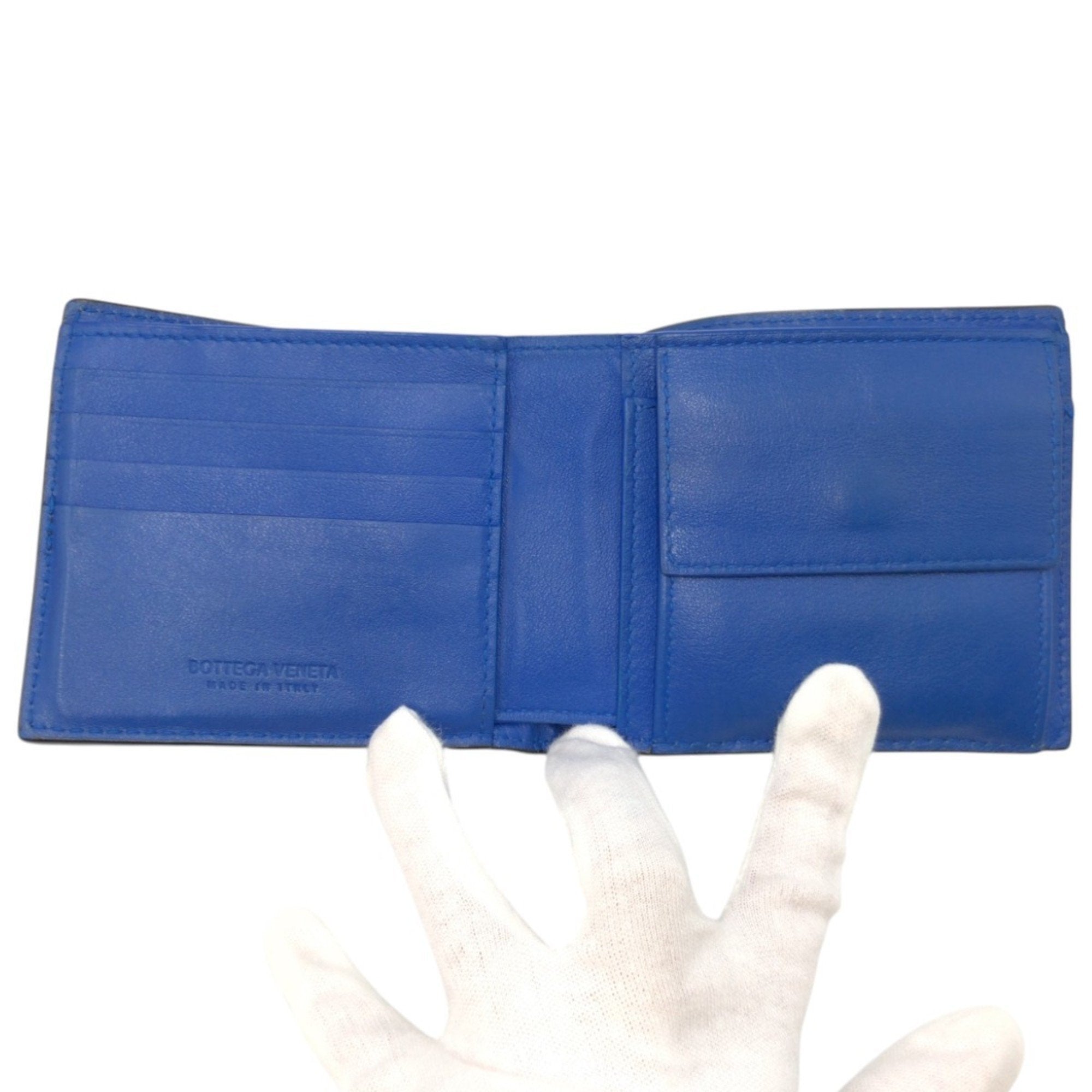 Bottega Veneta Intrecciato Black Blue Leather Wallet (Bi-Fold) (Pre-Owned)