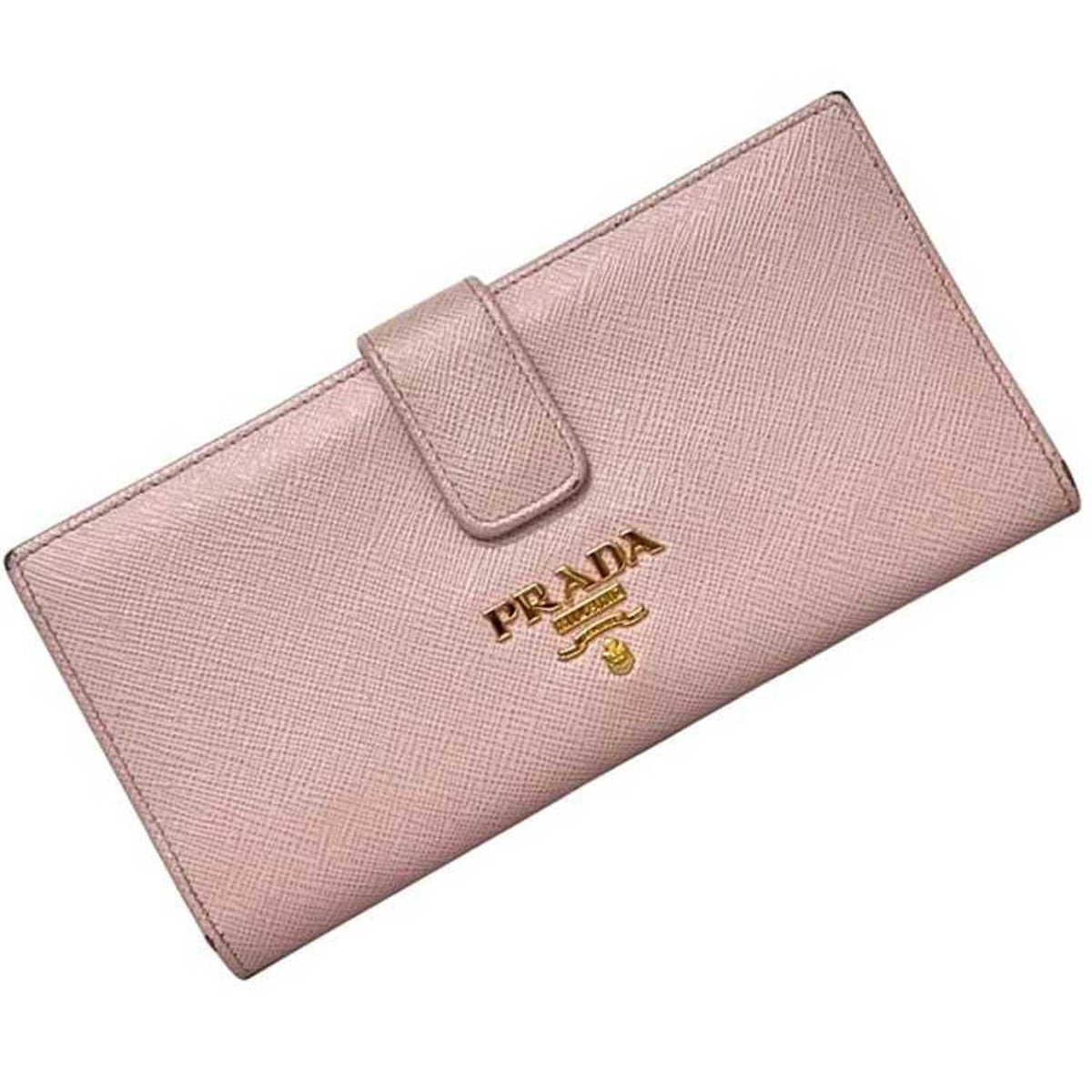 Prada Pink Leather Saffiano Triangle Long Wallet (Bi-Fold) (Pre-Owned)