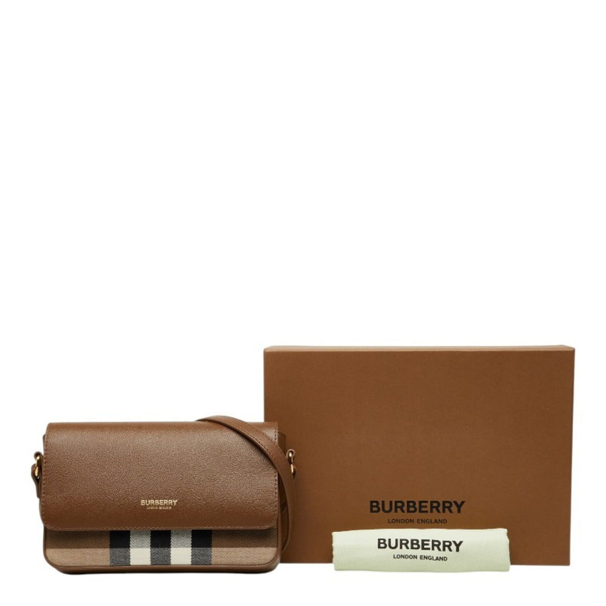 Burberry Brown Multi-Color Leather Canvas Shoulder Bag (Pre-Owned)