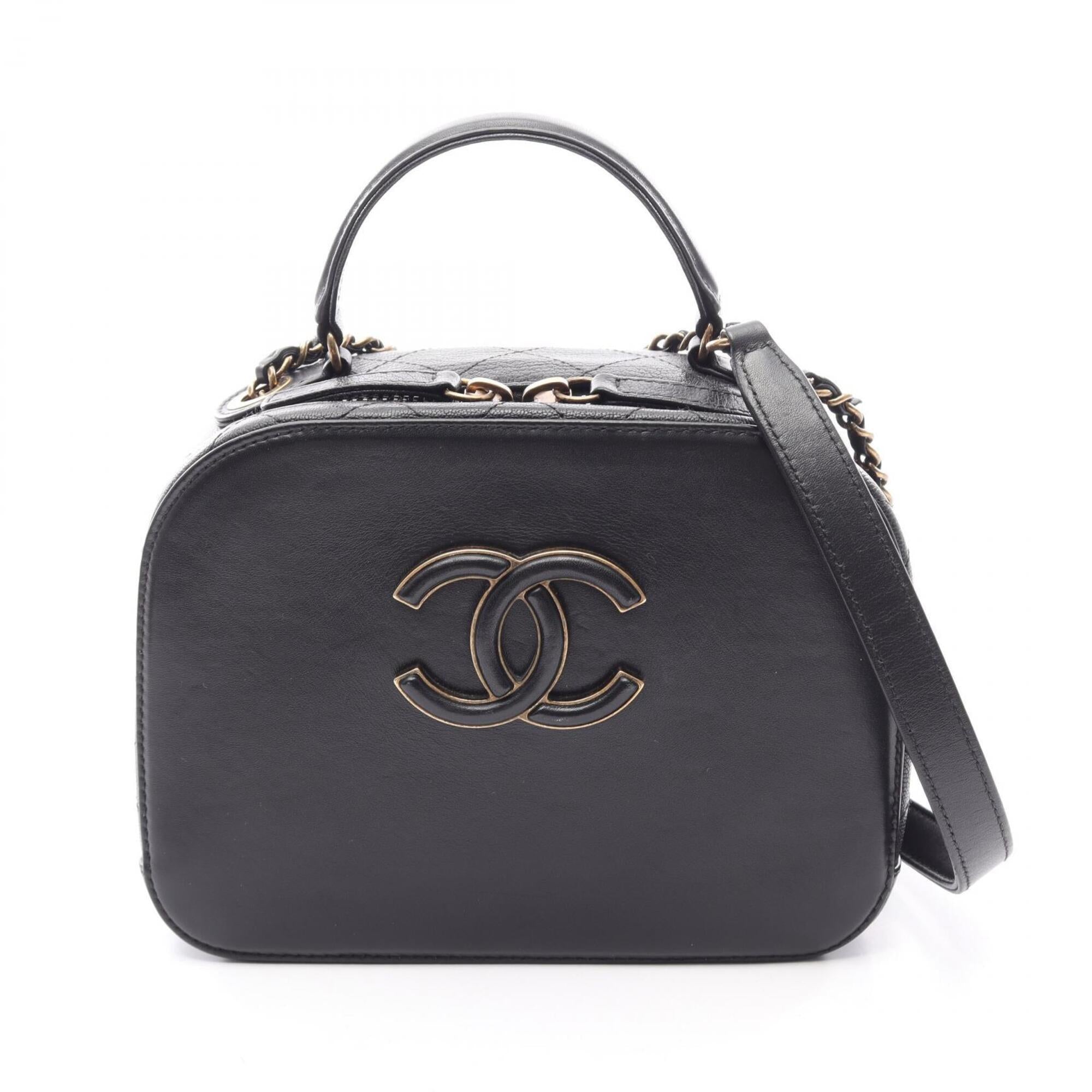Chanel Black Leather Handbag Shoulder Bag Vanity Bag (Pre-Owned)