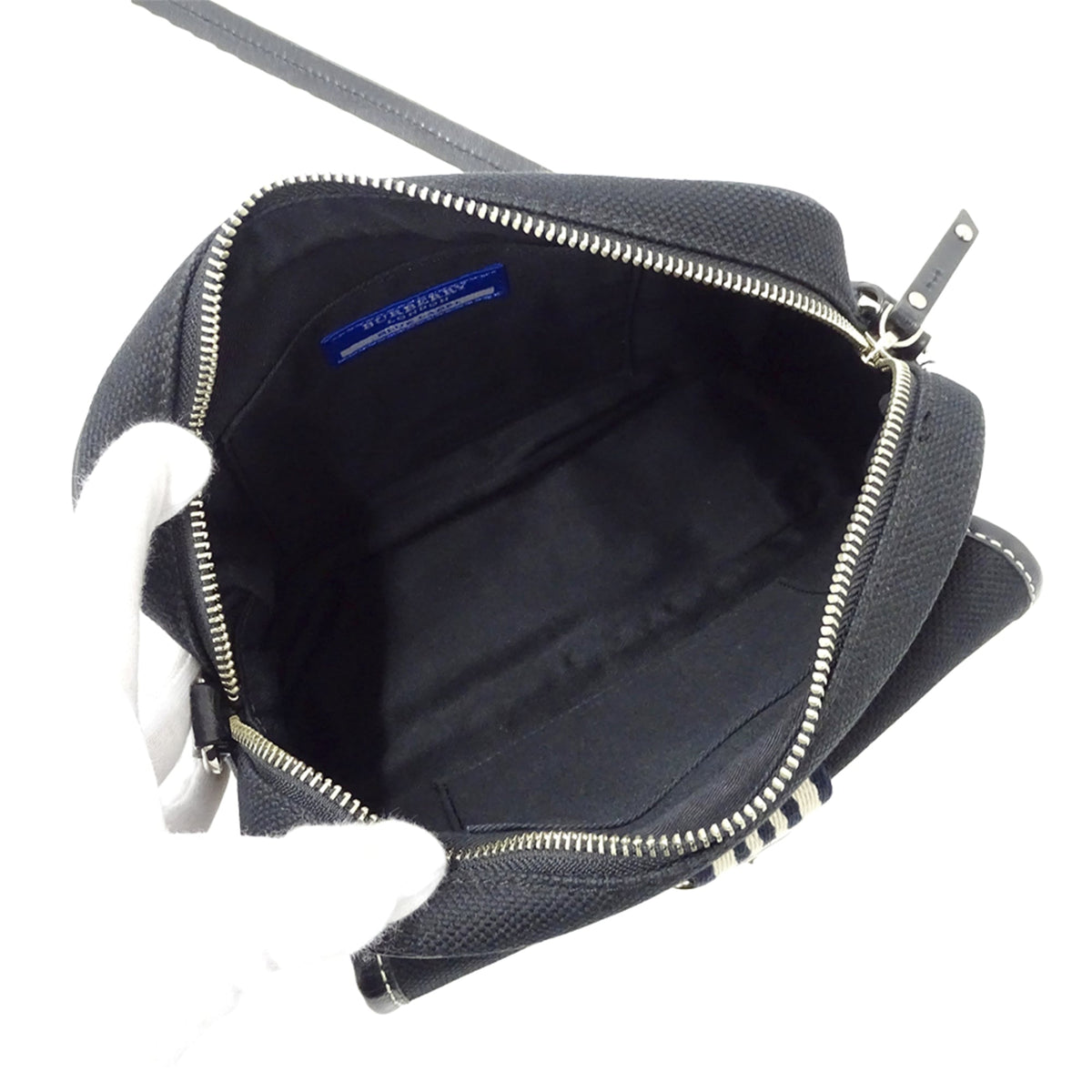 Burberry Blue Label Black Blue Canvas Handbag Shoulder Bag (Pre-Owned)
