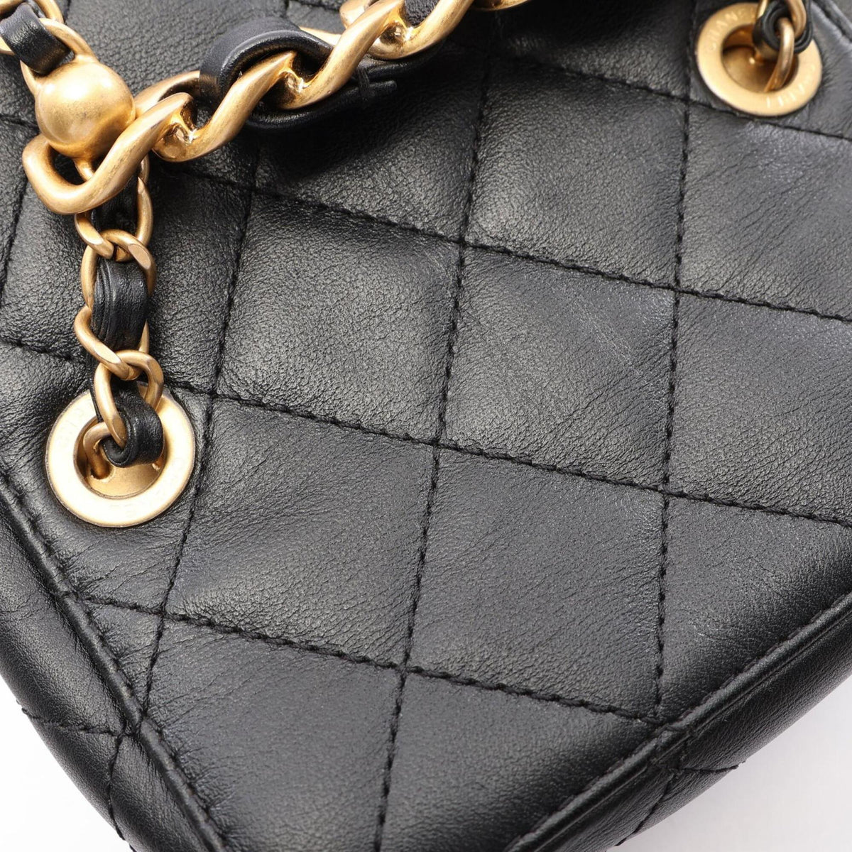 Chanel Black Leather Handbag Shoulder Bag Vanity Bag (Pre-Owned)