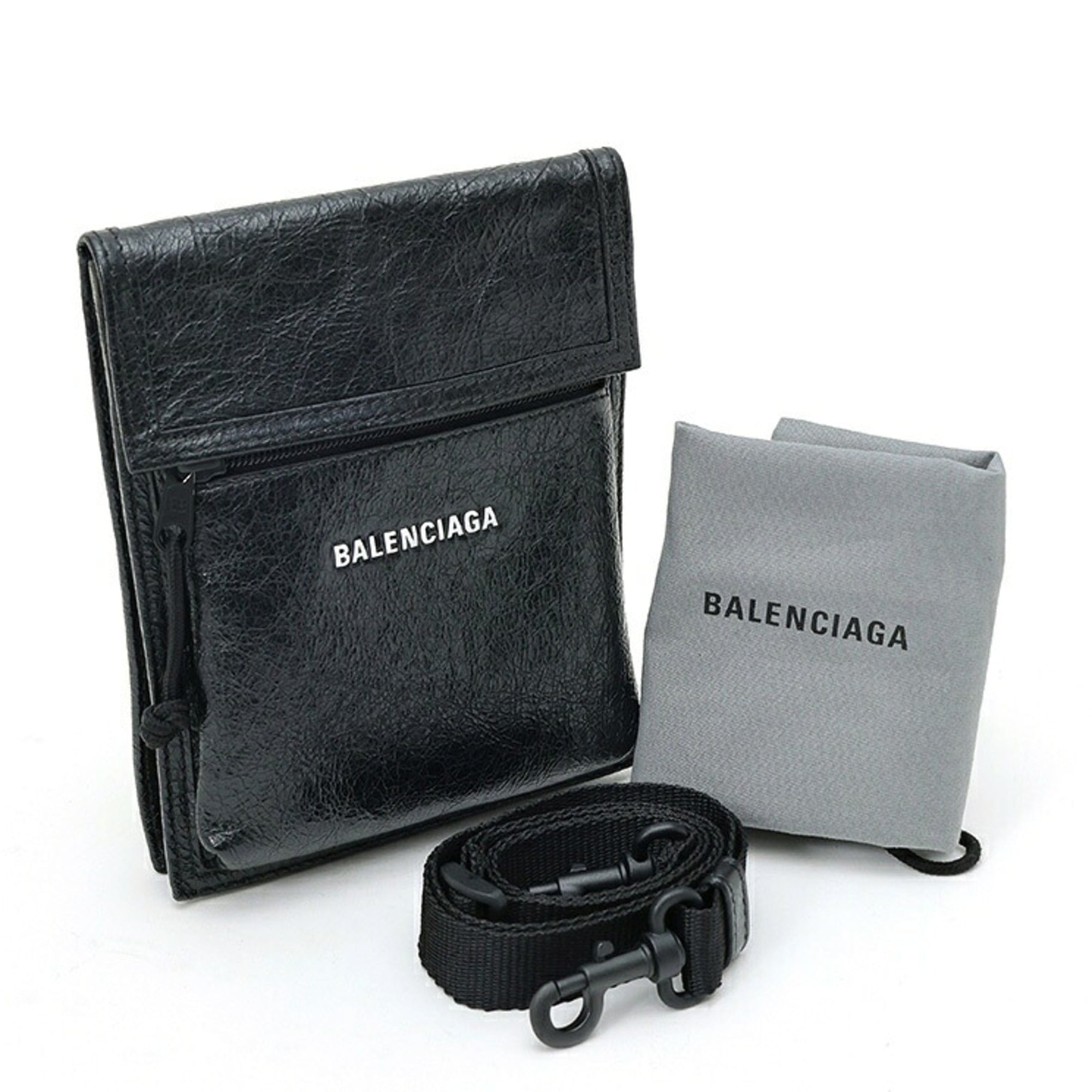 Balenciaga Black Leather Pouch Shoulder Bag (Pre-Owned)