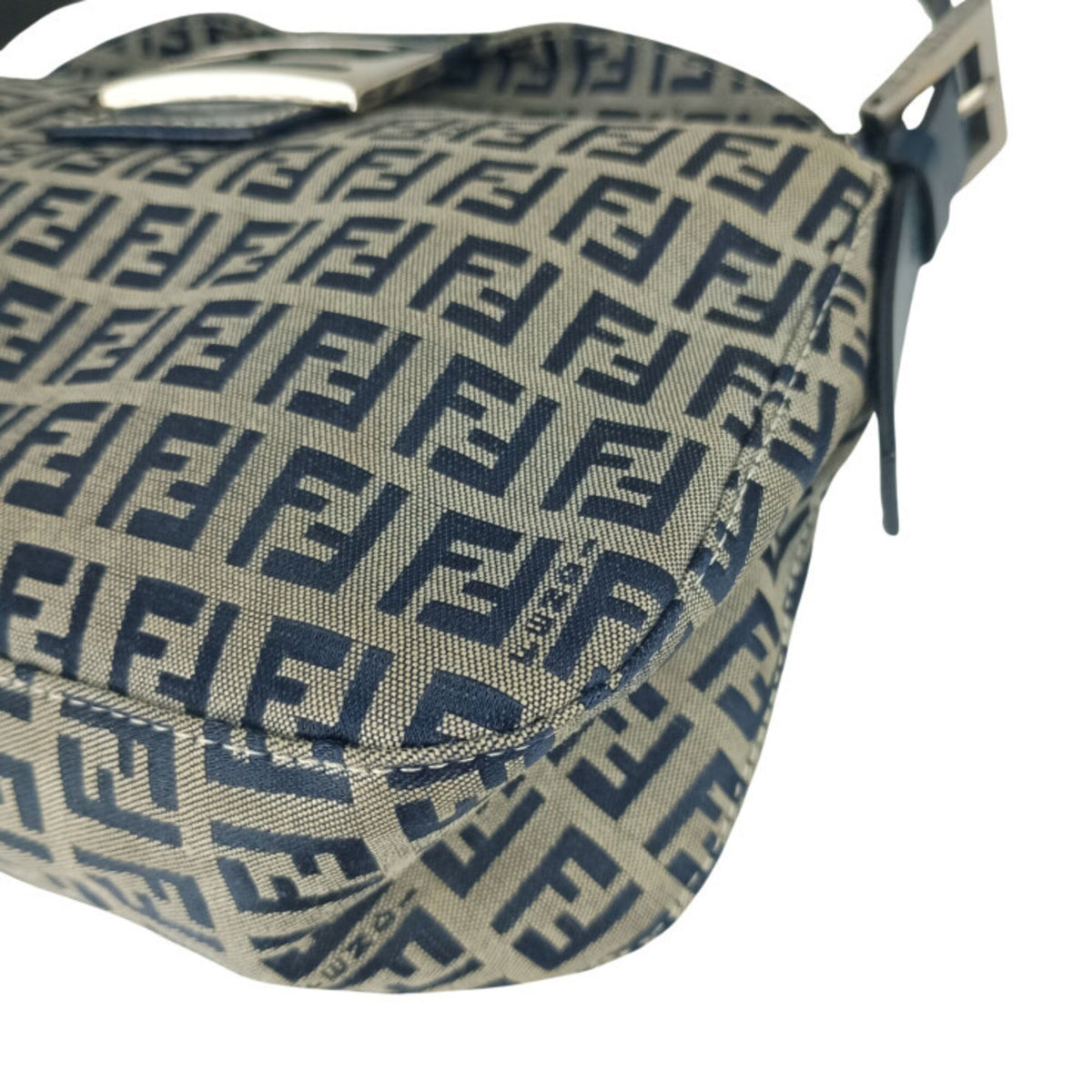Fendi Zucca Gray Navy Canvas Leather Handbag Shoulder Bag (Pre-Owned)
