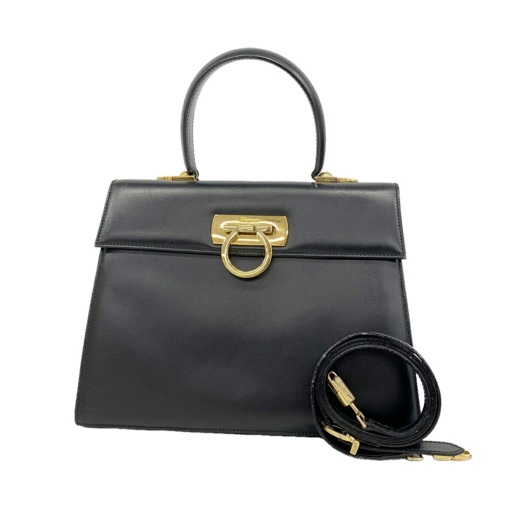 Salvatore Ferragamo Black Leather Handbag (Pre-Owned)