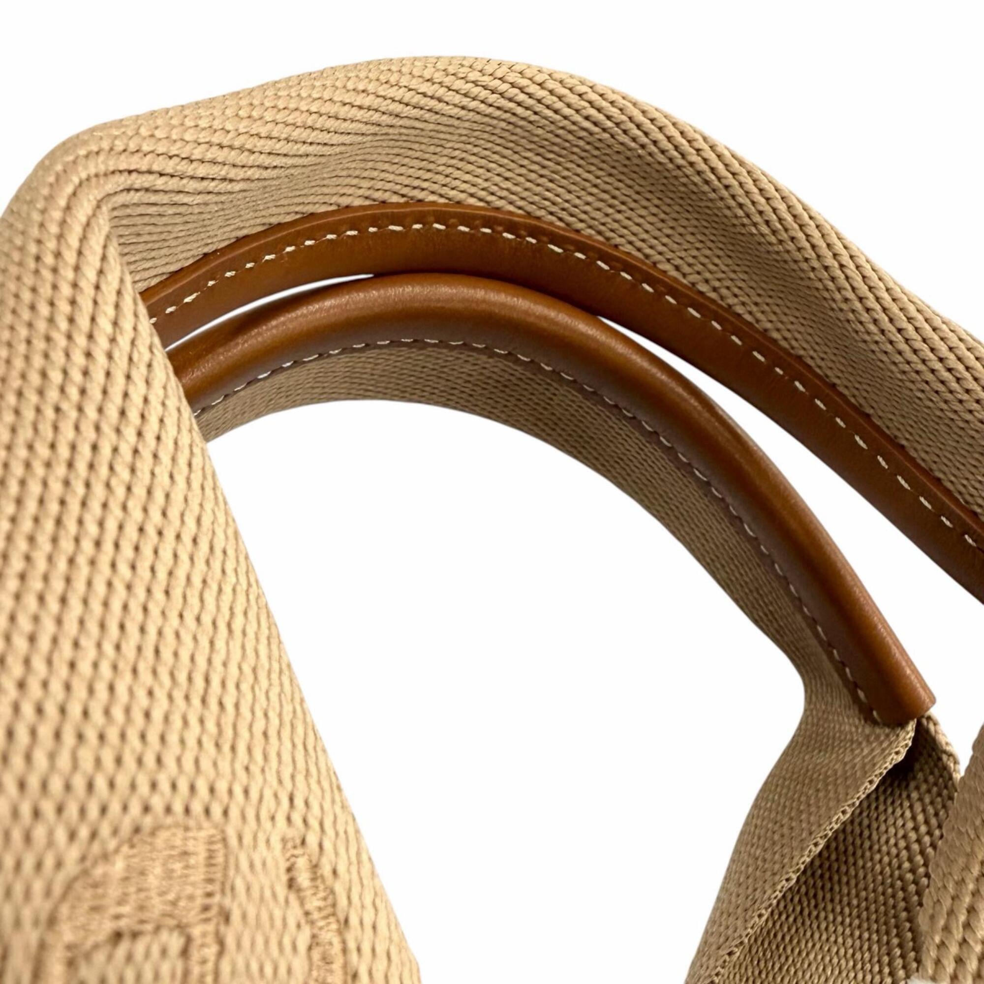 Chloé Beige Leather Linen Handbag Tote Bag (Pre-Owned)