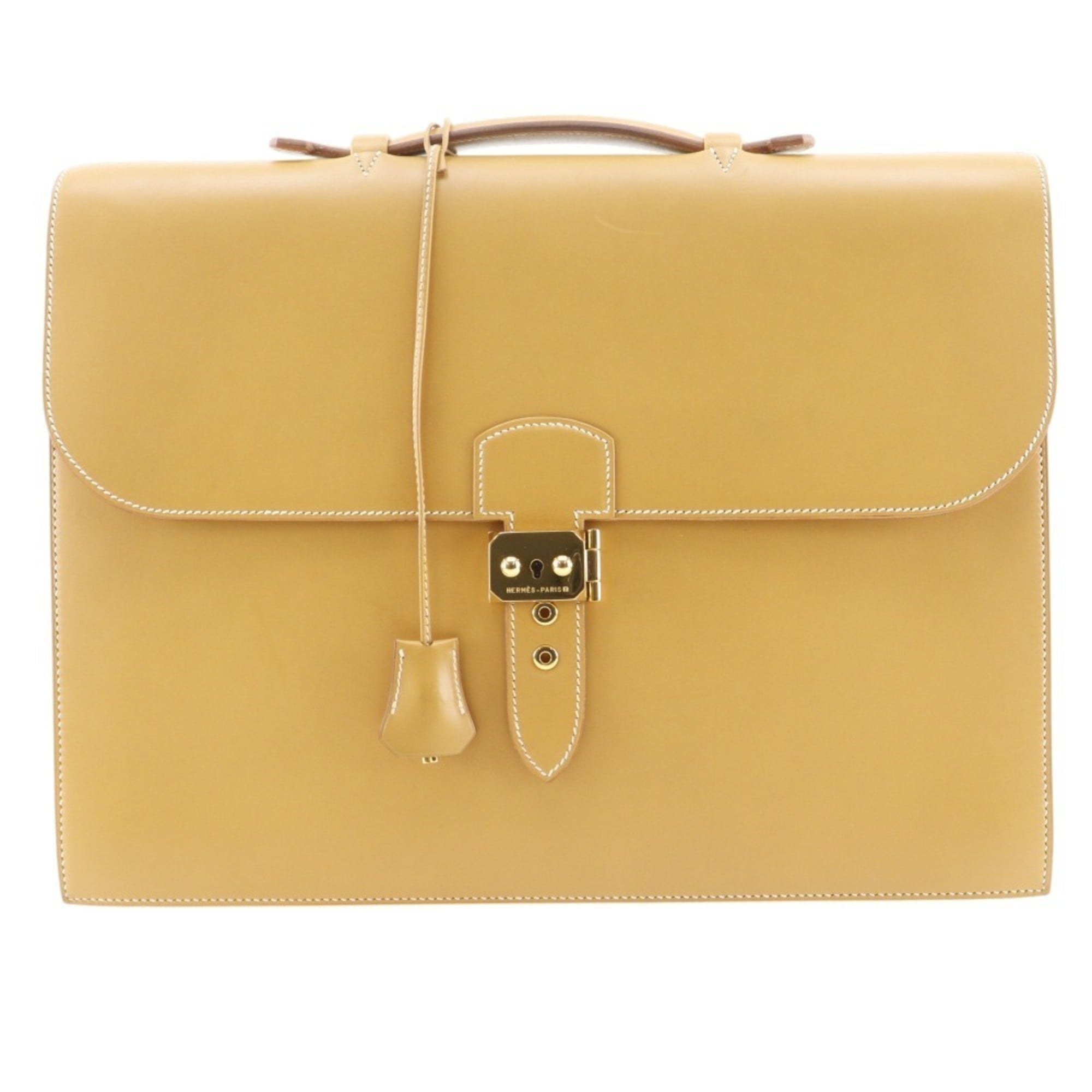 Hermes Sac A Depeche Brown Natural Yellow Box Calf Leather Briefcase (Pre-Owned)
