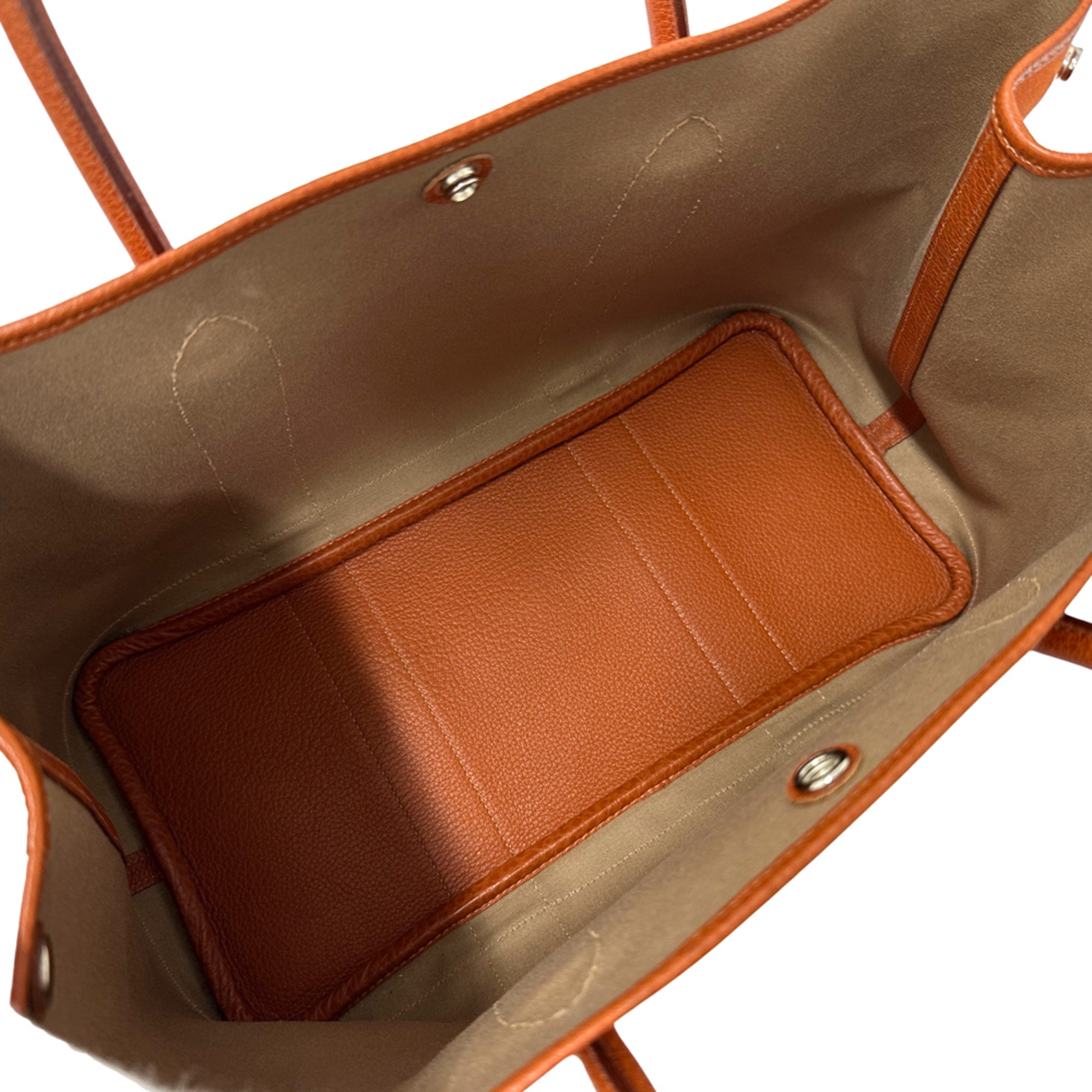 Hermes Garden Orange Potiron Toile Officier Leather Handbag Tote Bag (Pre-Owned)