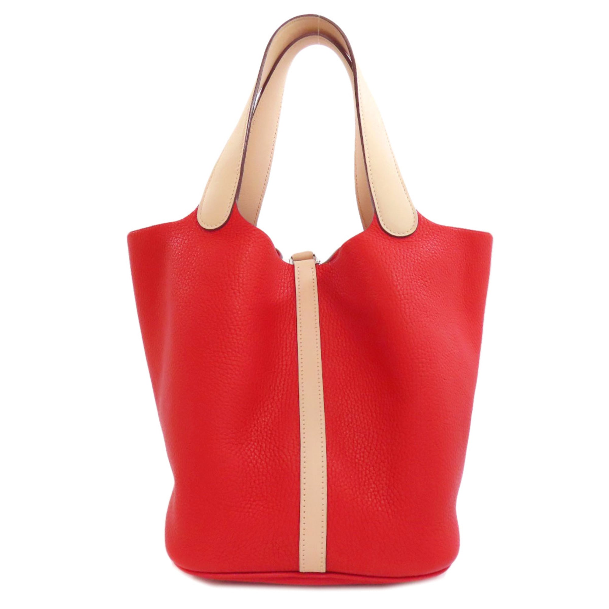 Hermes Beige Red Color Taurillon Clemence Leather Swift Leather Handbag (Pre-Owned)