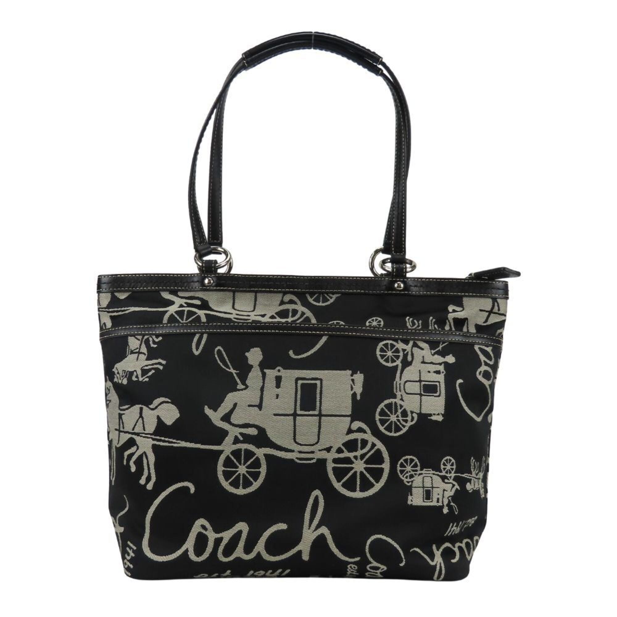 Coach Black Gray Canvas Leather Tote Bag (Pre-Owned)