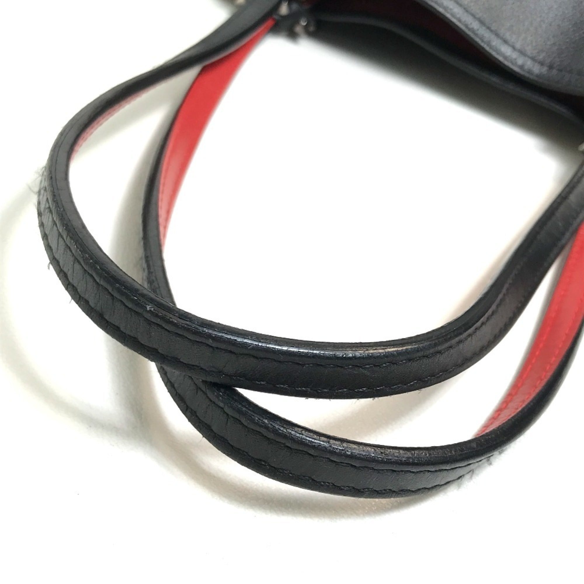 Christian Louboutin Black Red Color Leather Shoulder Bag Tote Bag (Pre-Owned)