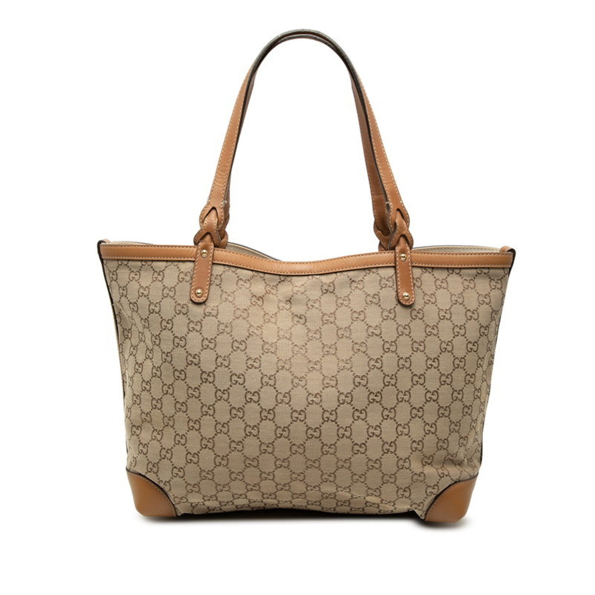 Gucci Beige Brown Canvas Leather Pouch Shoulder Bag Tote Bag (Pre-Owned)