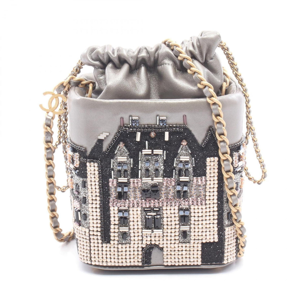Chanel Silver Leather Handbag Shoulder Bag (Pre-Owned)