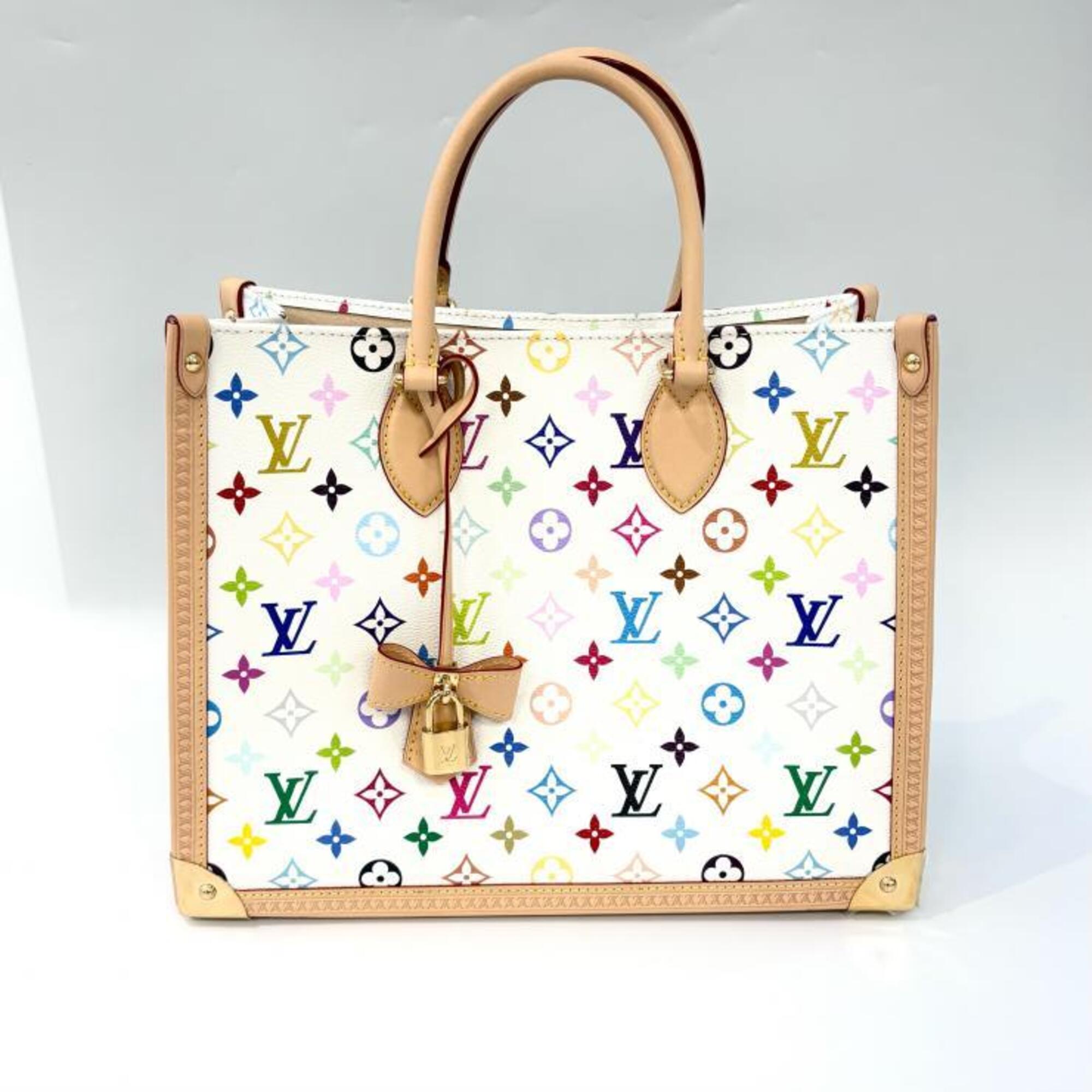 Louis Vuitton Beige Blanc Gold Multi-Color White Coated Canvas Leather Tote Bag (Pre-Owned)