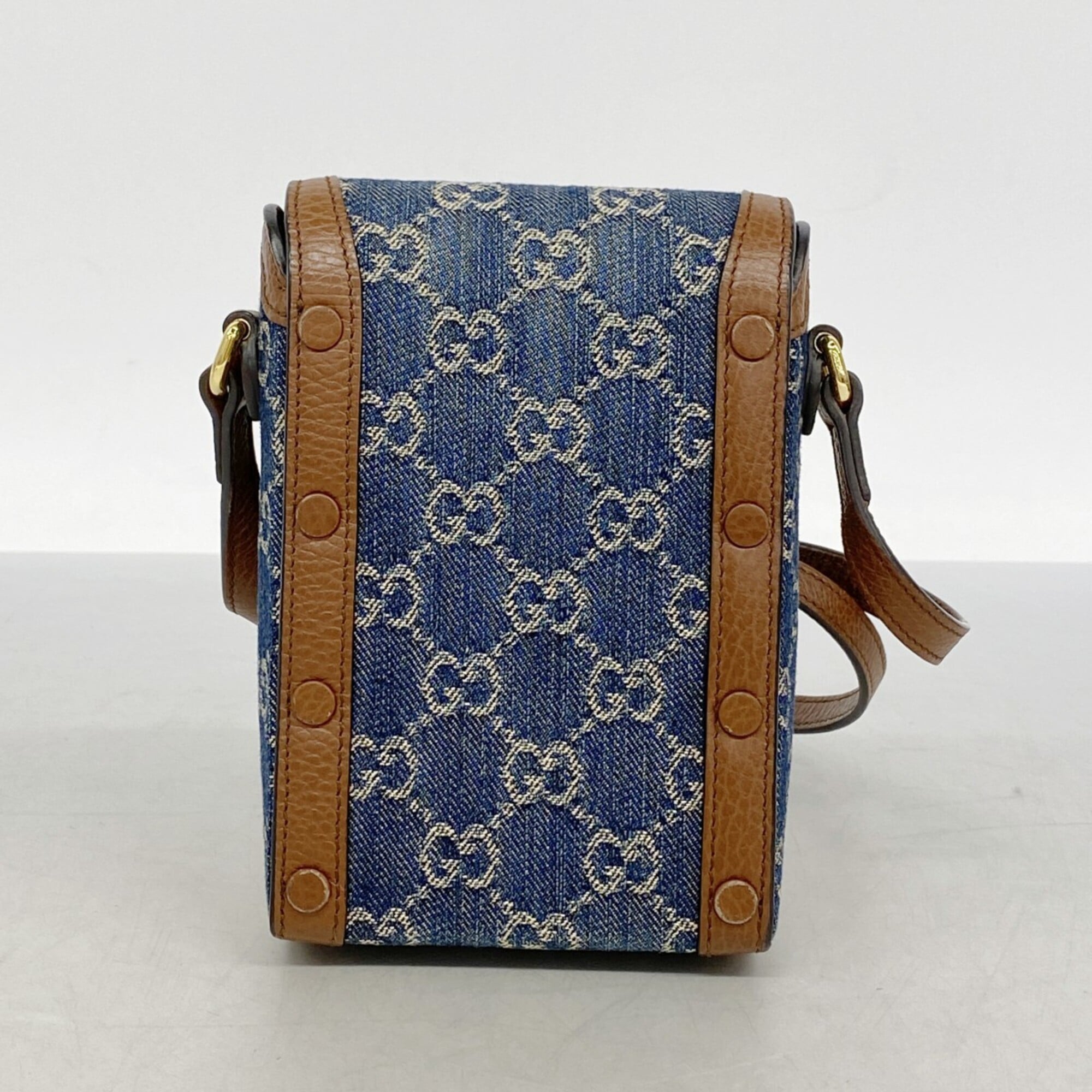 Gucci Blue Brown Denim Shoulder Bag (Pre-Owned)