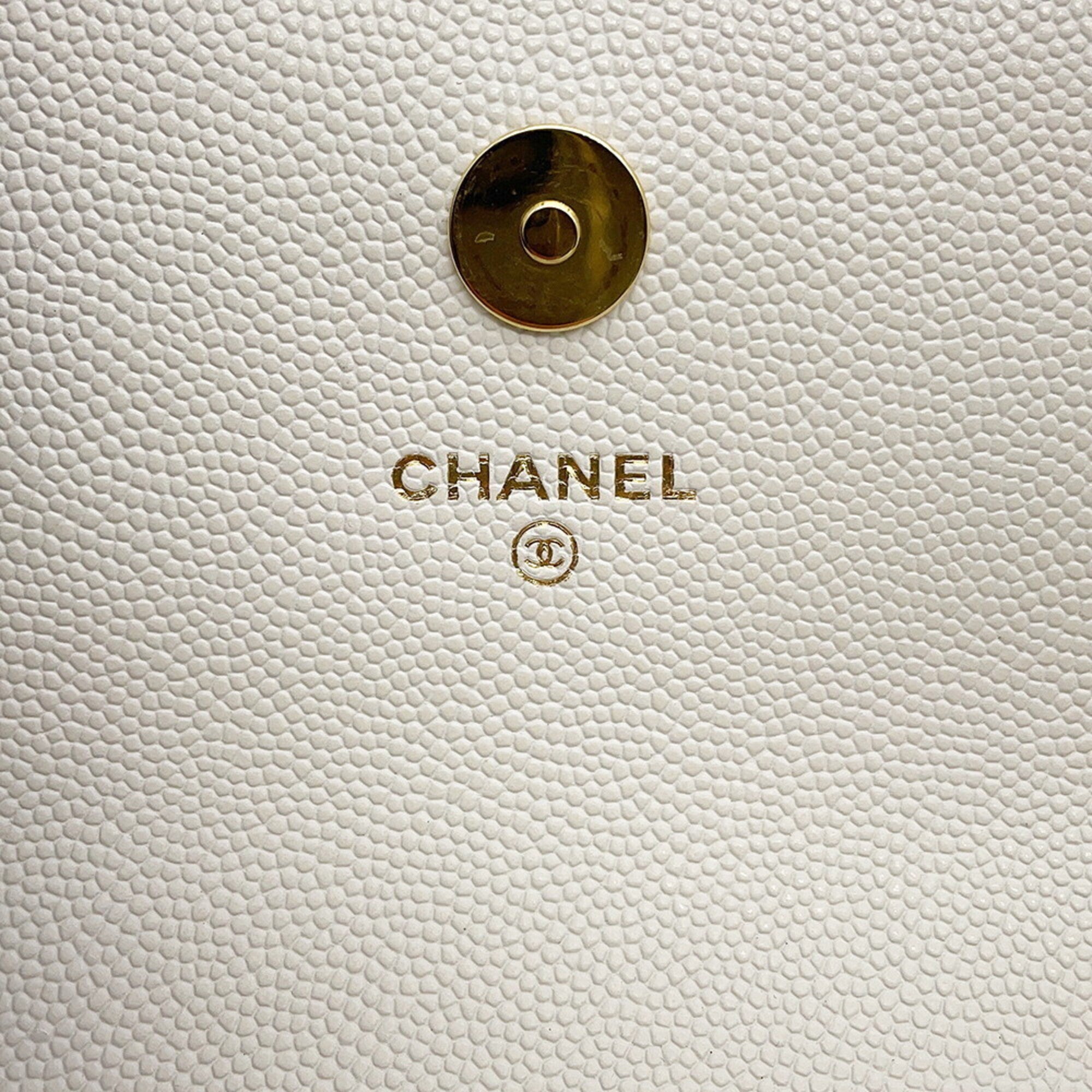 Chanel White Grained Calfskin Chain/Shoulder Wallet (Pre-Owned)