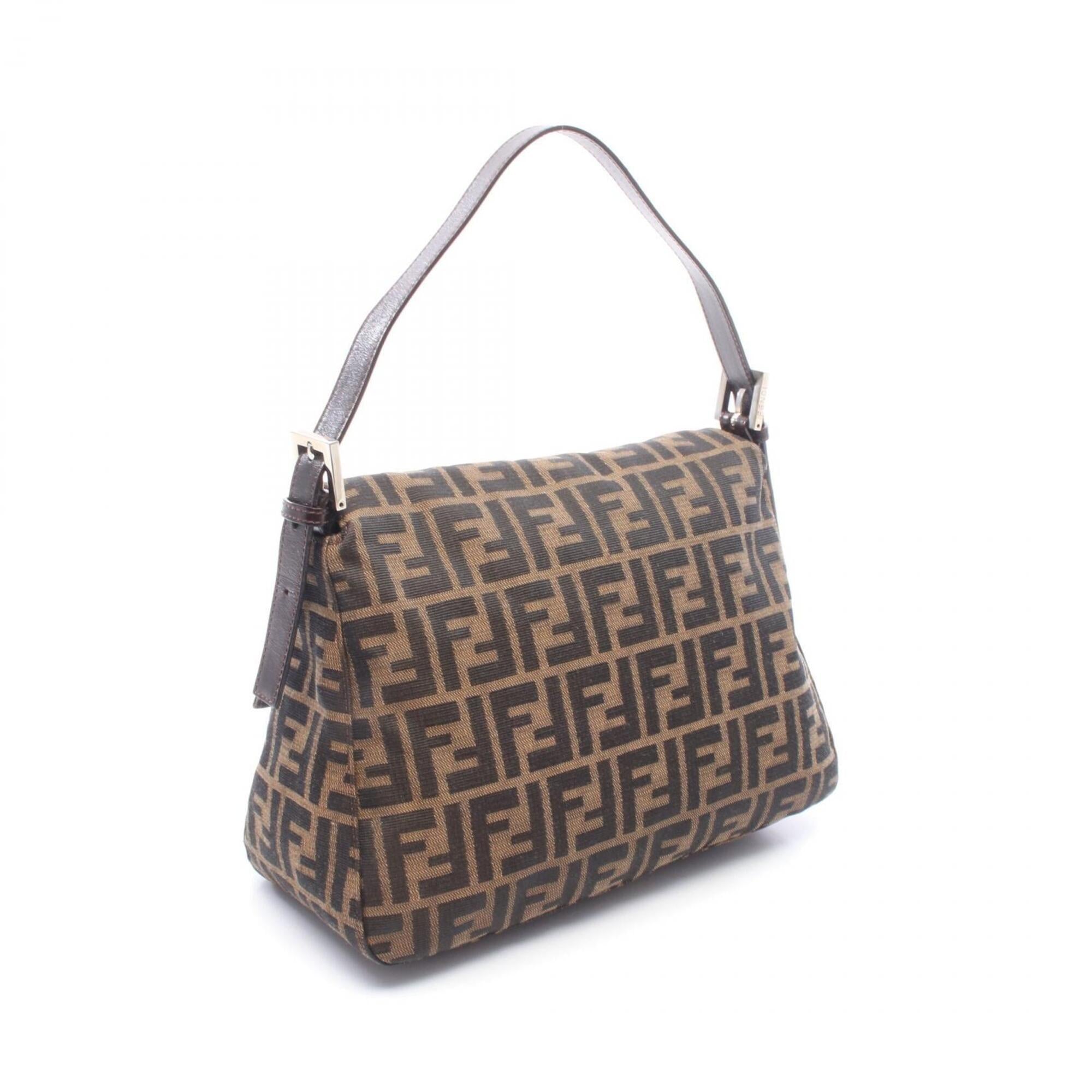 Fendi Black Brown Leather Canvas Handbag (Pre-Owned)