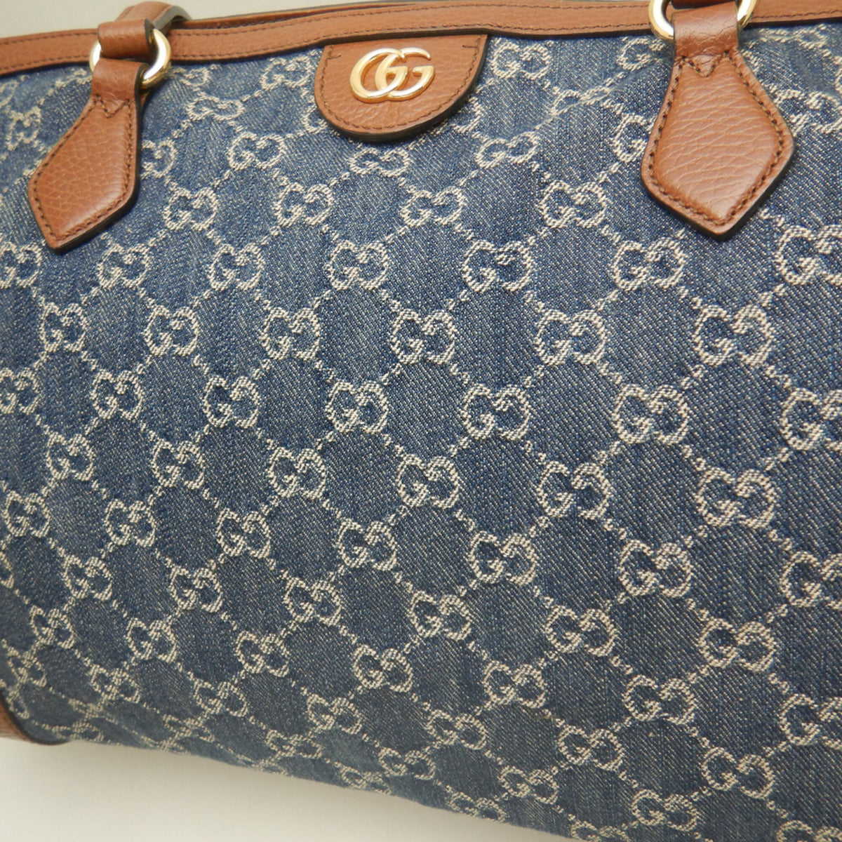 Gucci Ophidia Blue Brown Denim Leather Tote Bag (Pre-Owned)