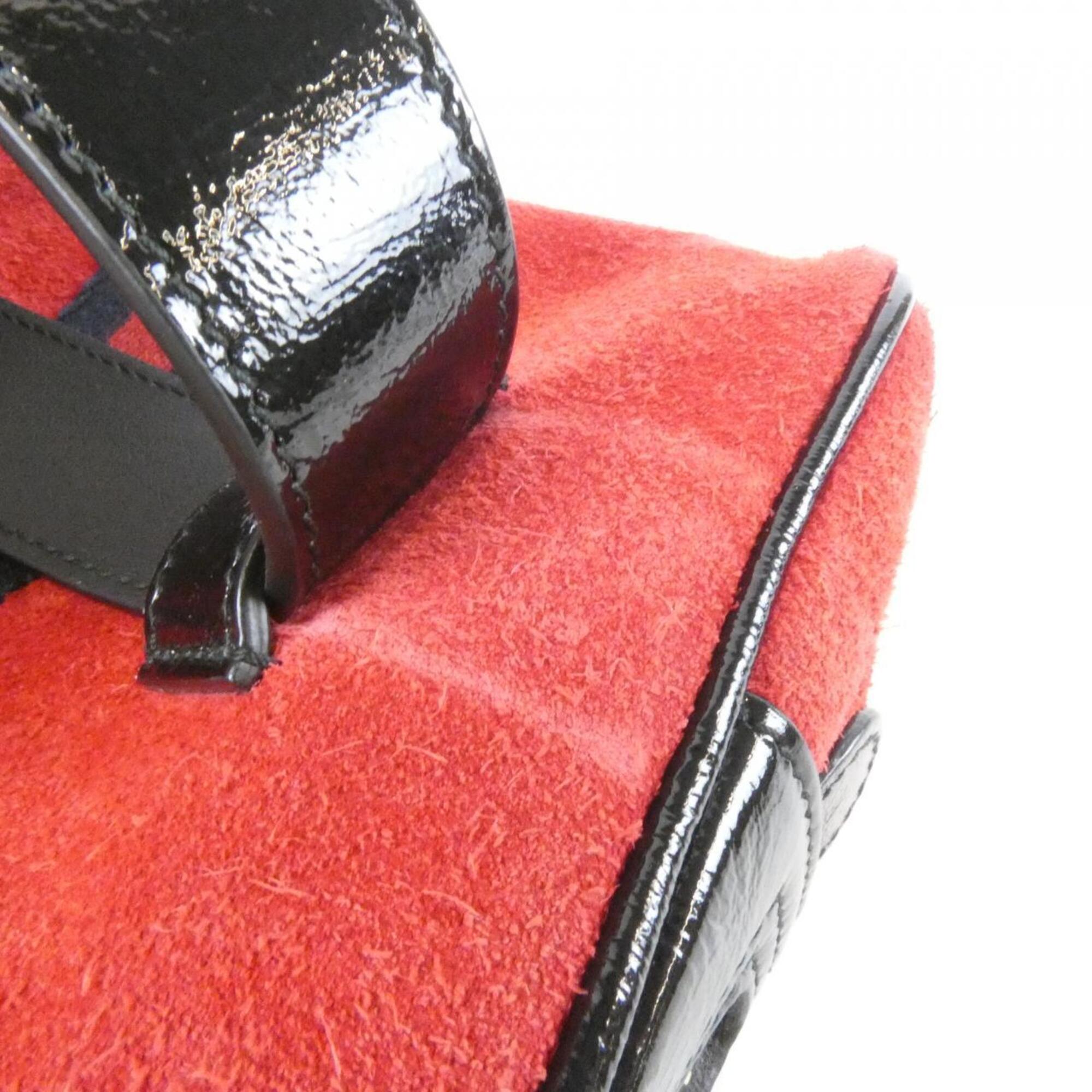 Gucci Black Red Color Suede Leather Handbag (Pre-Owned)