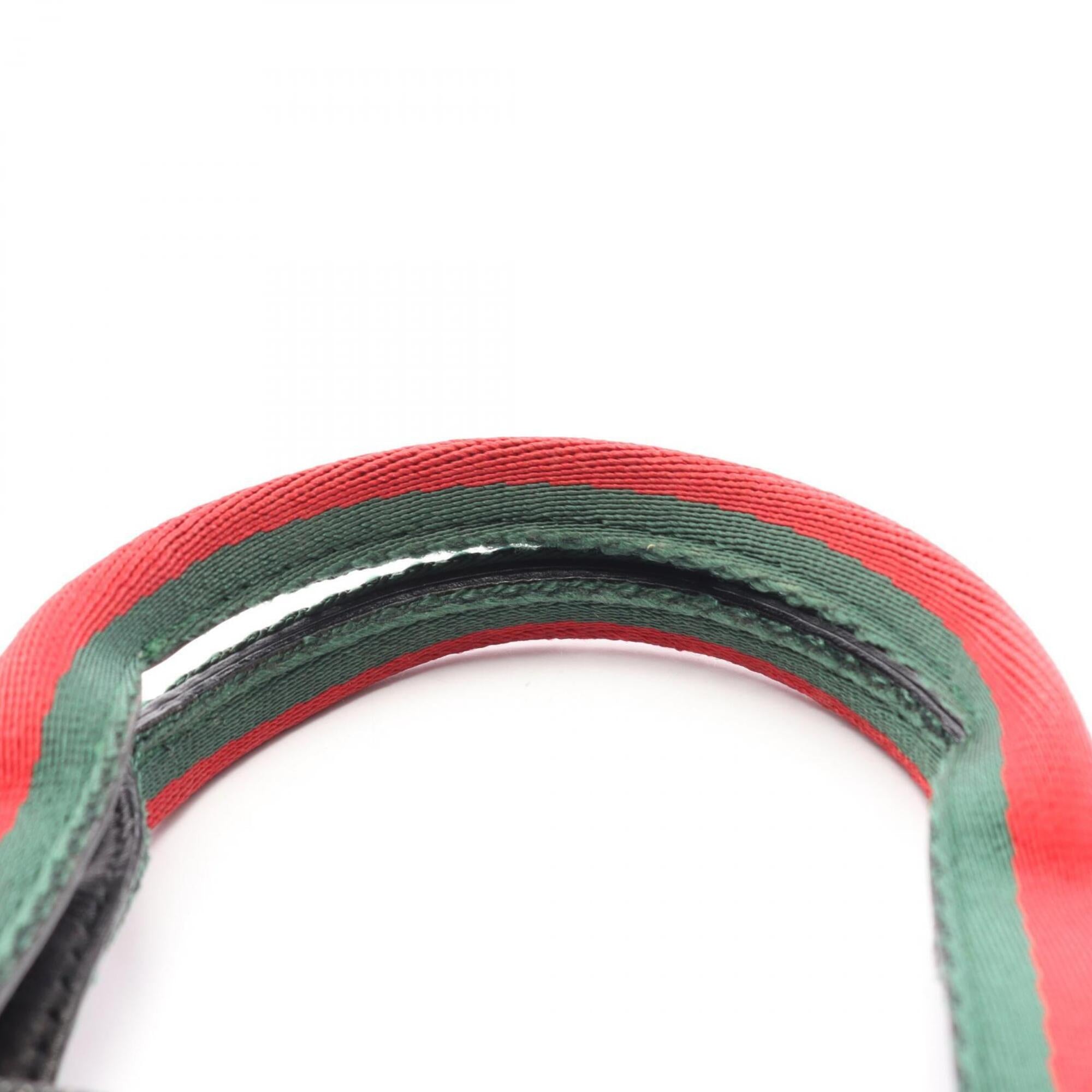 Gucci Black Green Red Color Canvas Leather Handbag (Pre-Owned)