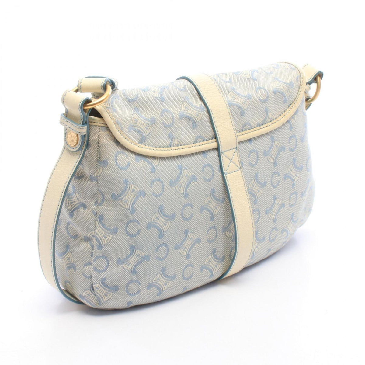 Celine Blue White Canvas Leather Handbag Shoulder Bag (Pre-Owned)