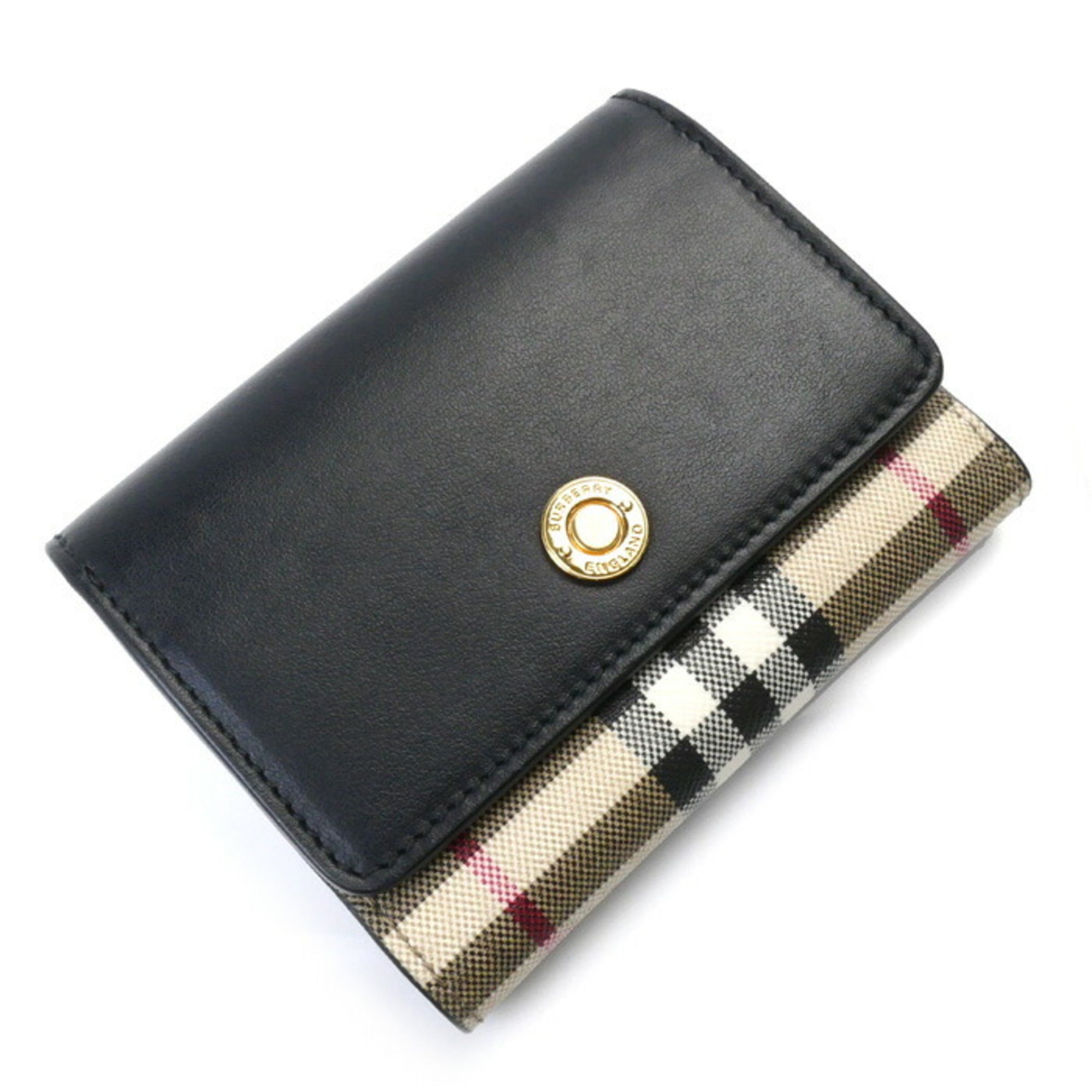 Burberry Beige Black Cotton Leather Elastane Wallet (Tri-Fold) (Pre-Owned)