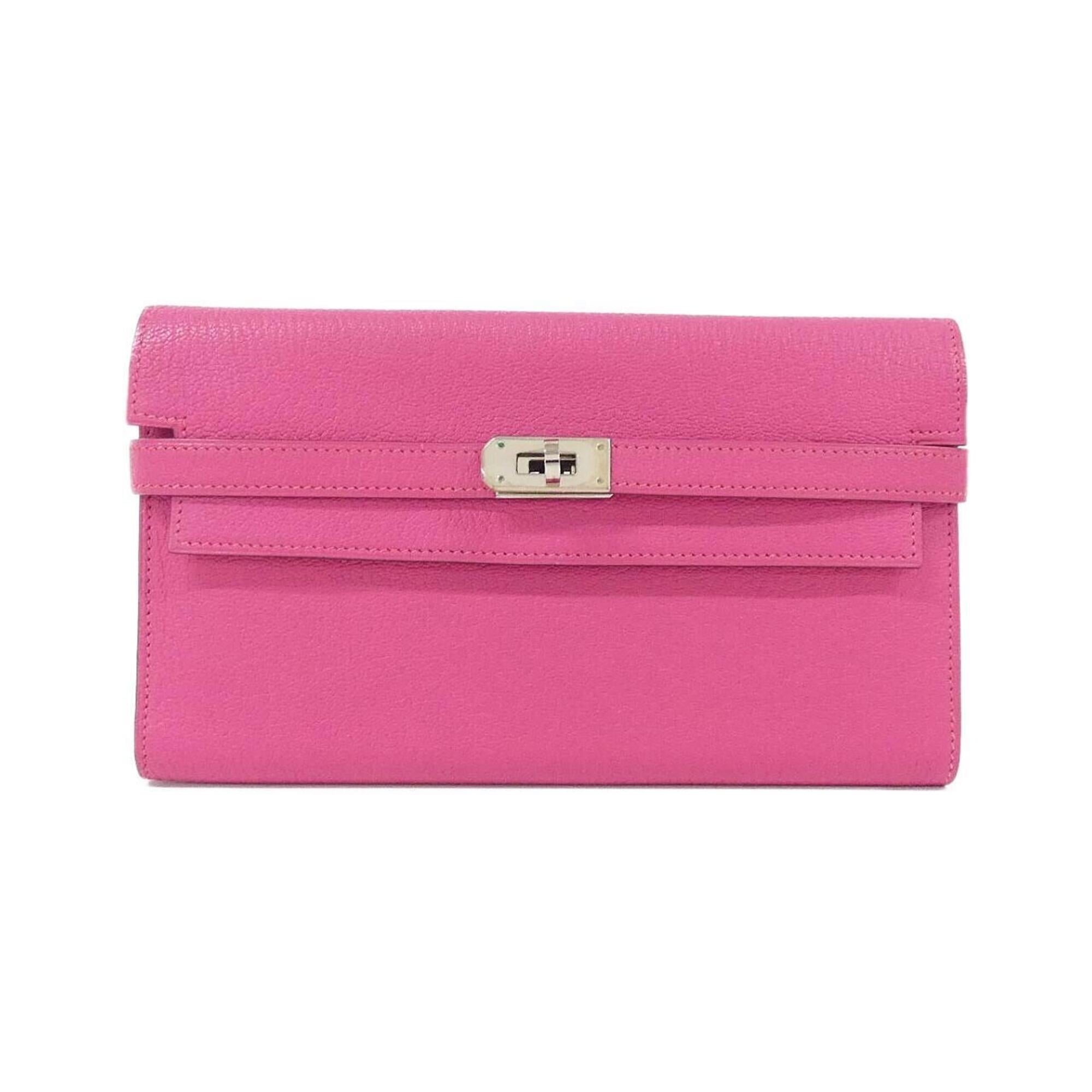 Hermes Rose Shocking Chevre Leather Long Wallet (Bi-Fold) (Pre-Owned)