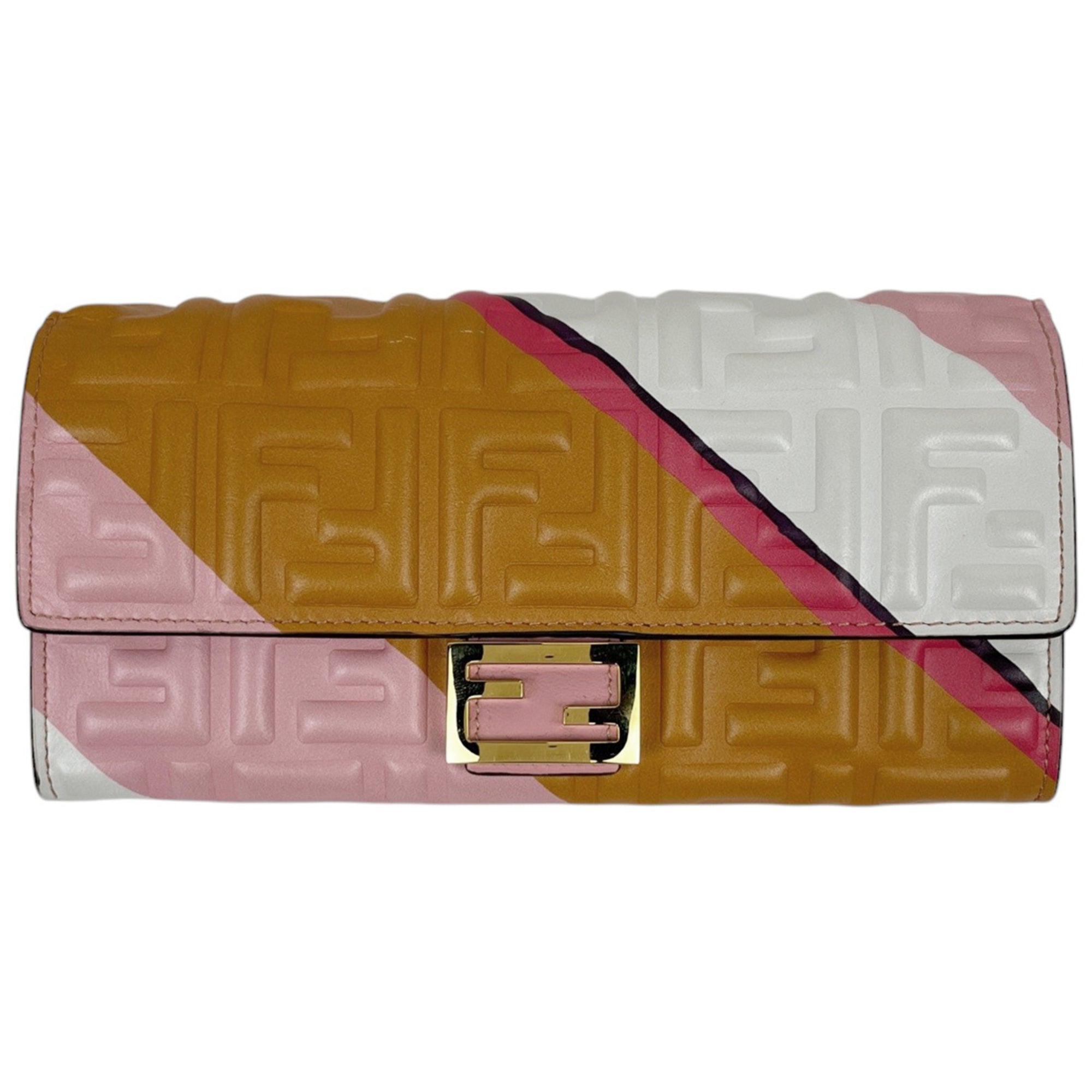 Fendi Brown Pink White Leather Long Wallet (Bi-Fold) (Pre-Owned)