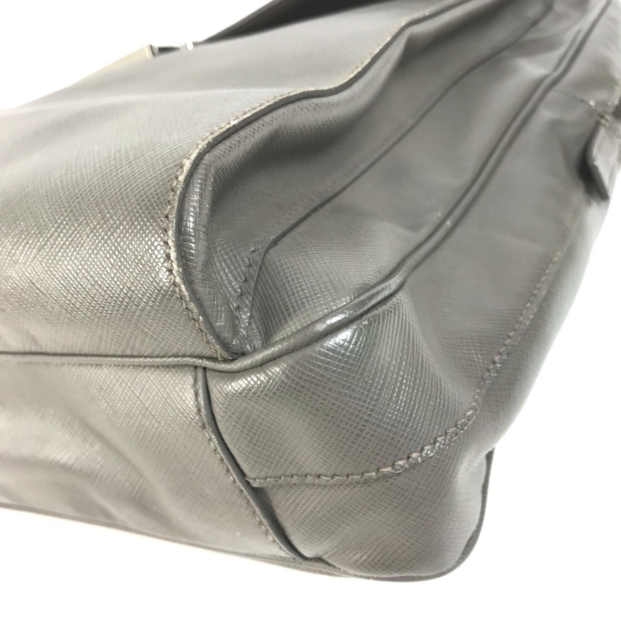 Prada Gray Leather Briefcase Handbag Tote Bag (Pre-Owned)