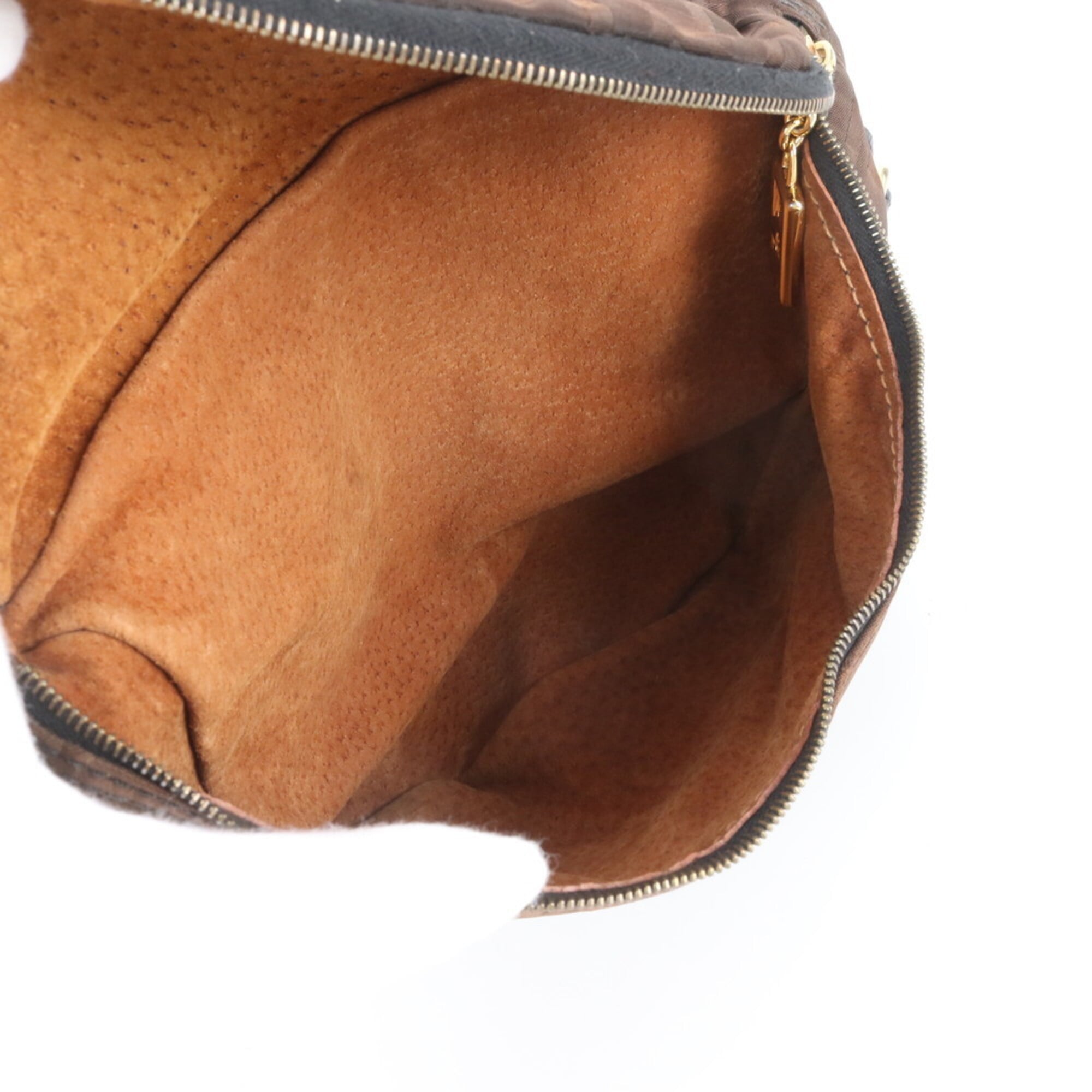 Fendi Brown Leather Nylon Pouch Shoulder Bag Sling Bag (Pre-Owned)