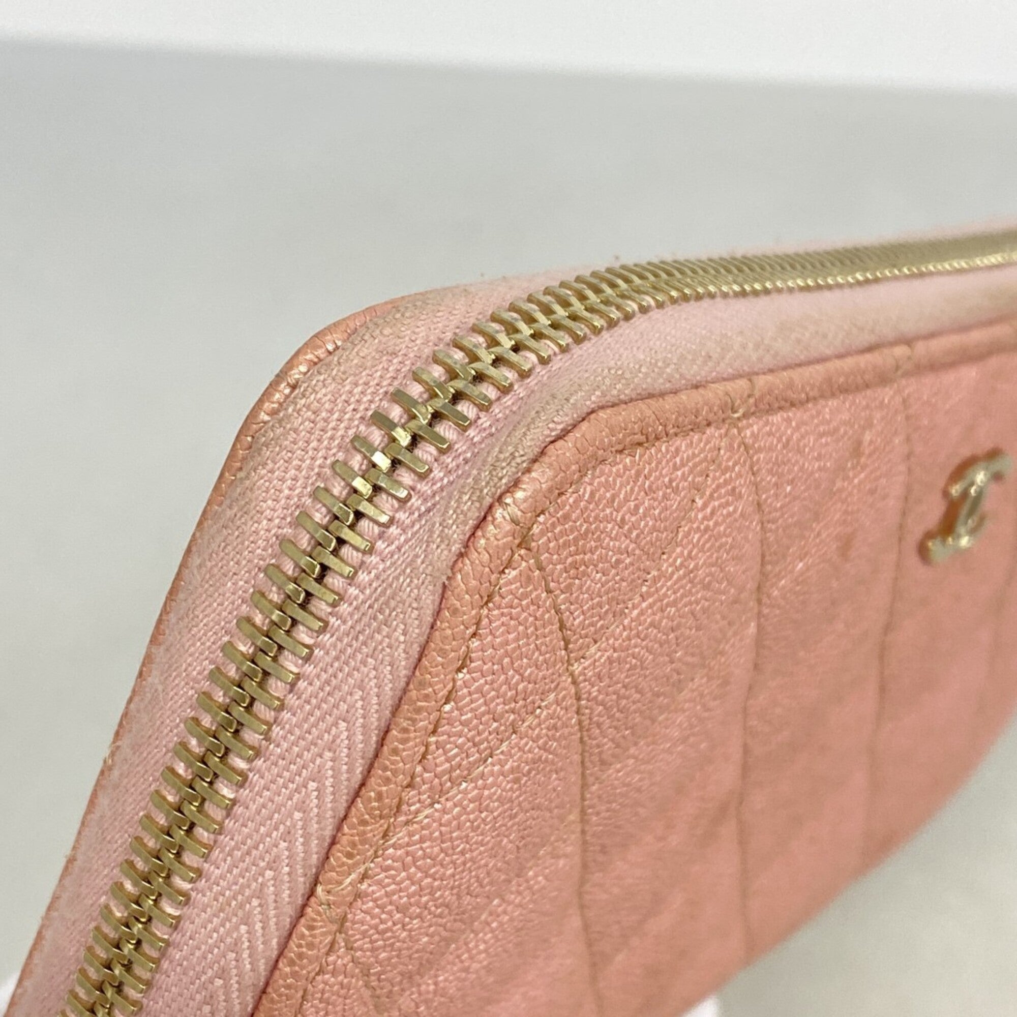 Chanel Pink Grained Calfskin Long Wallet (Bi-Fold) (Pre-Owned)