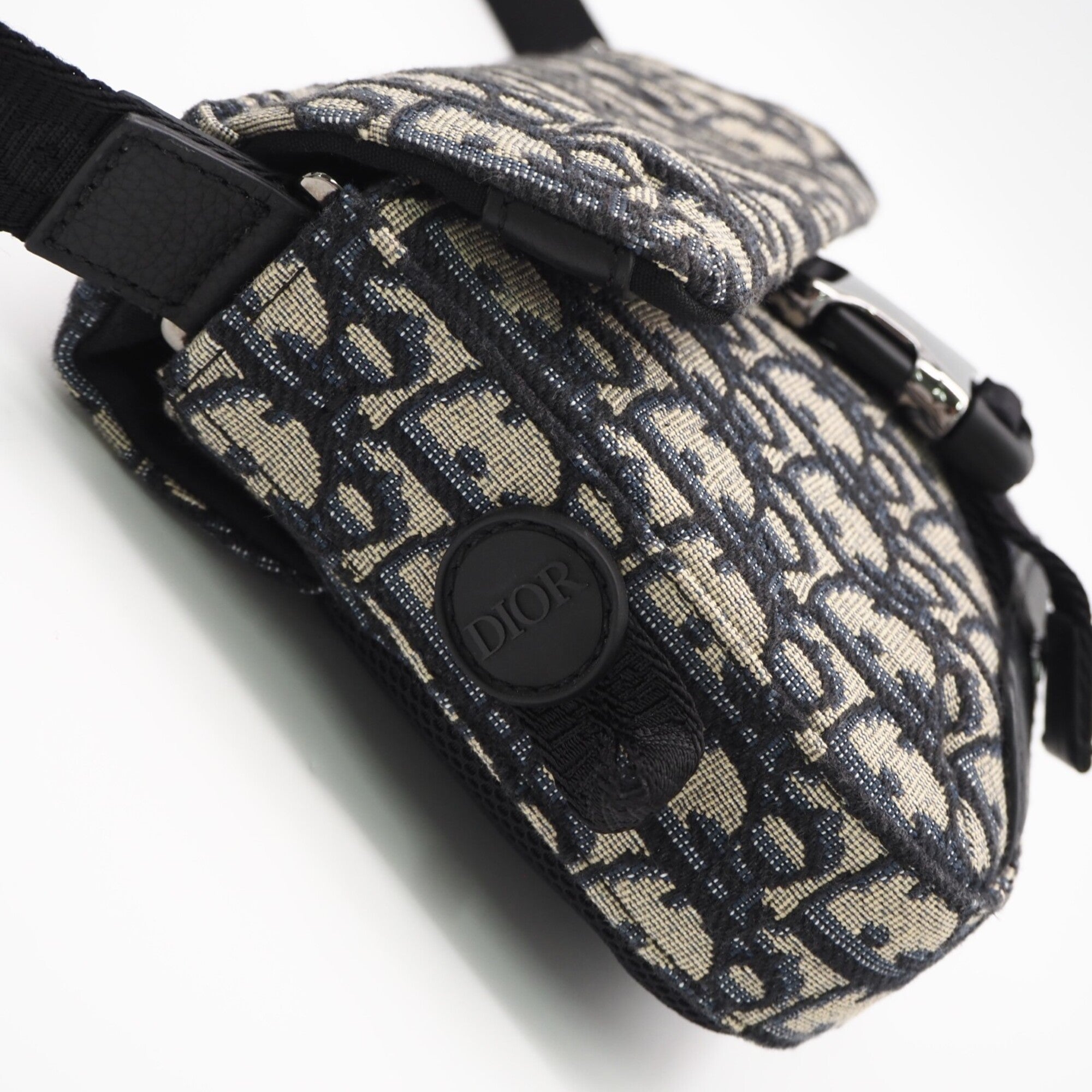 Christian Dior Beige Navy Canvas Messenger Bag Shoulder Bag (Pre-Owned)