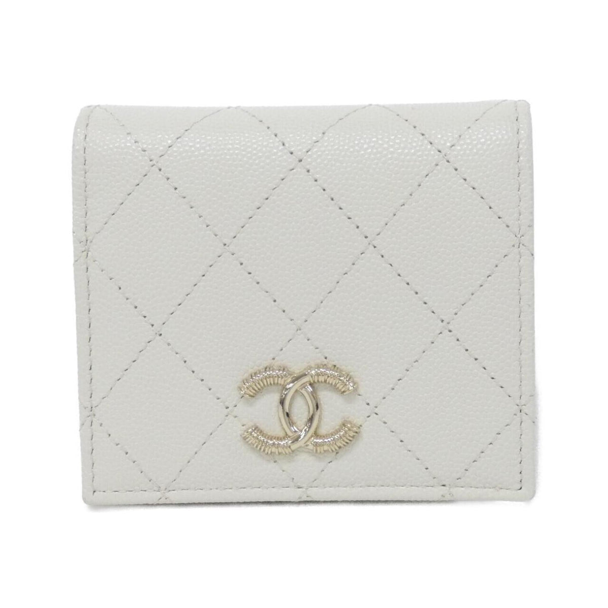 Chanel White Grained Calfskin Wallet (Bi-Fold) (Pre-Owned)