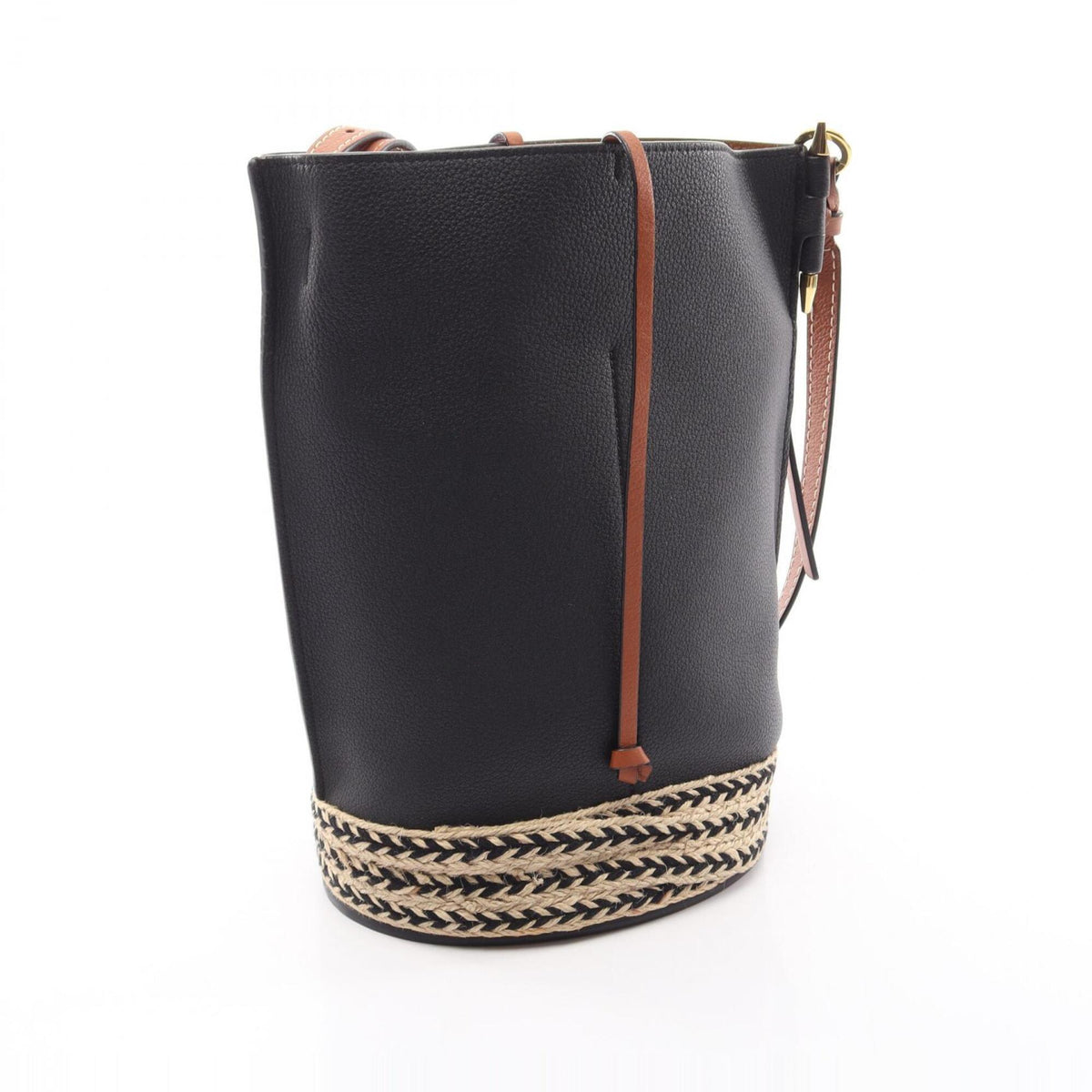 Loewe Black Brown Raffia Leather Handbag Shoulder Bag (Pre-Owned)