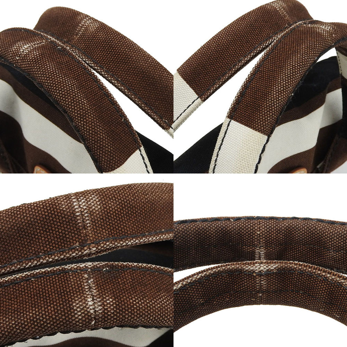 Prada Black Brown White Canvas Handbag (Pre-Owned)