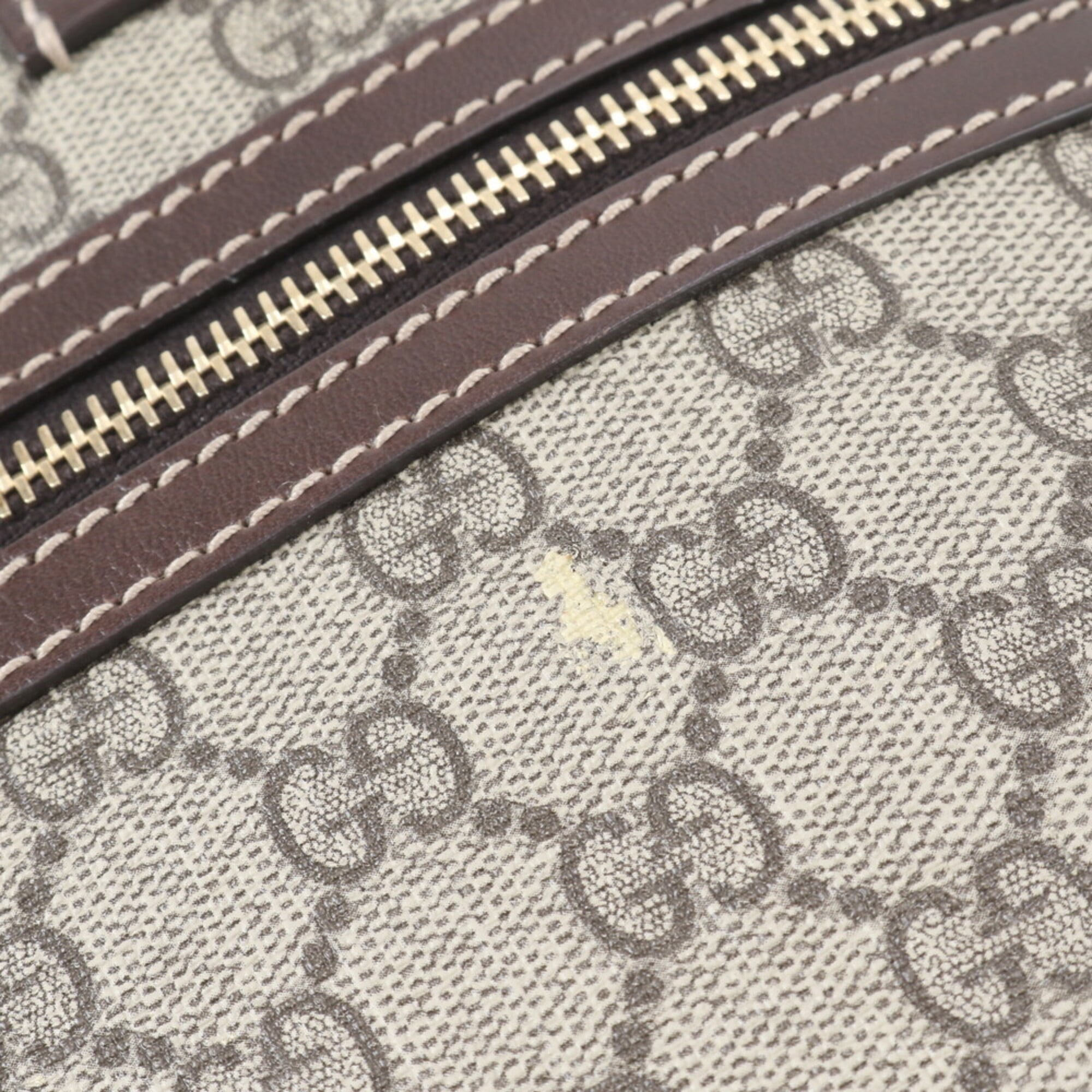 Gucci Beige Brown Leather Coated Canvas Messenger Bag Shoulder Bag Tote Bag (Pre-Owned)