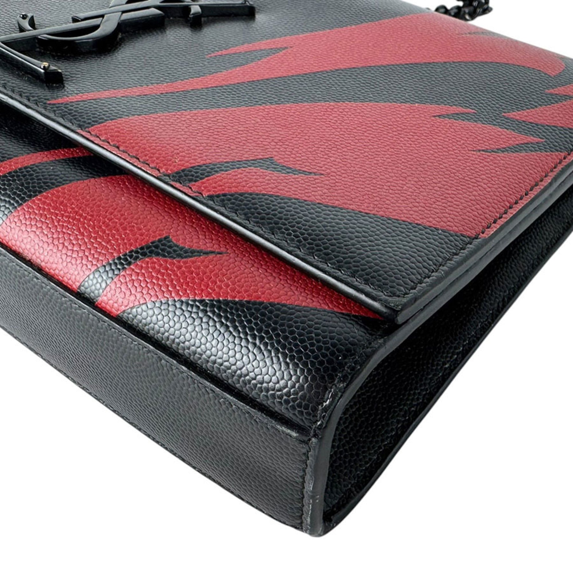 Saint Laurent Black Red Color Leather Shoulder Bag (Pre-Owned)