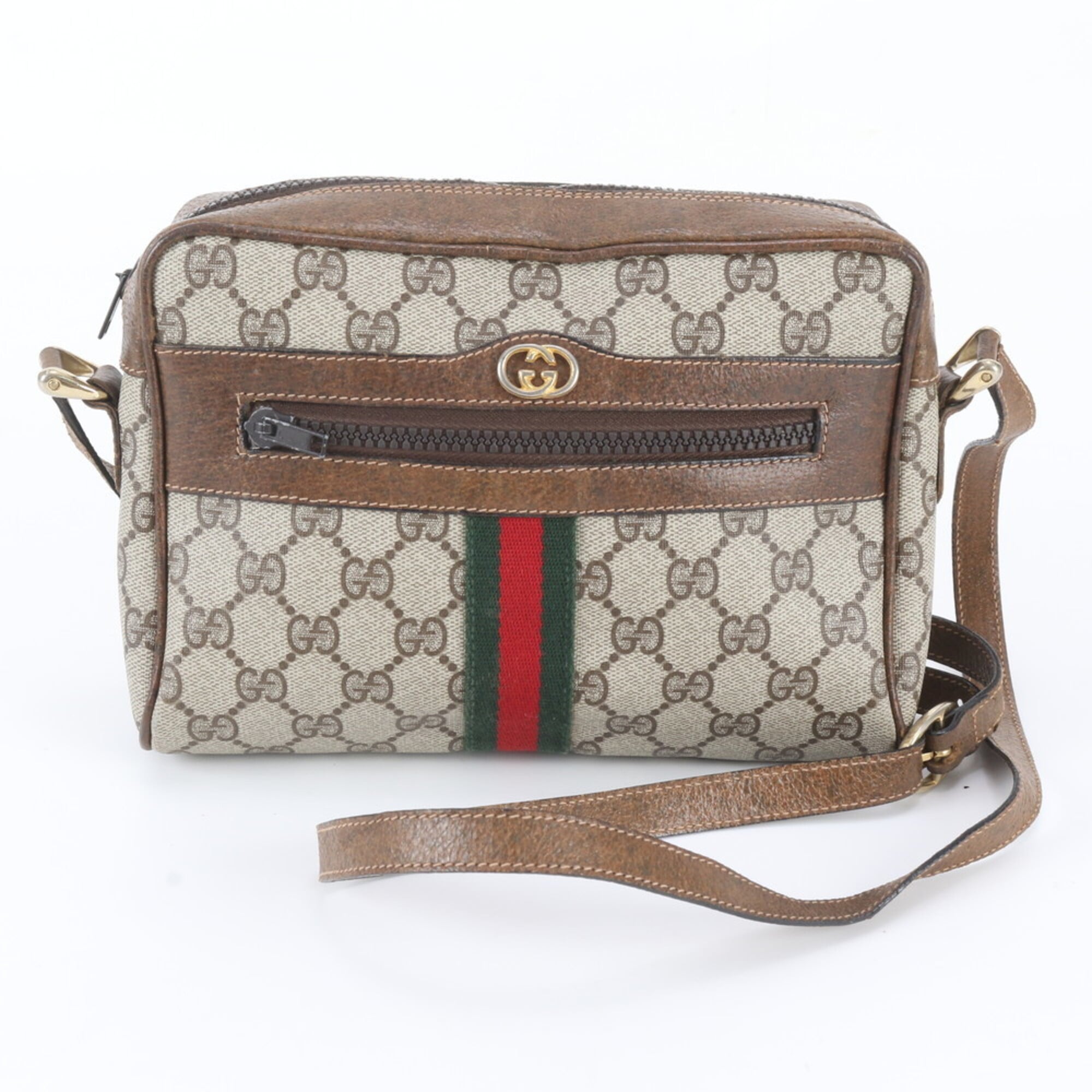 Gucci Beige Leather Coated Canvas Shoulder Bag (Pre-Owned)