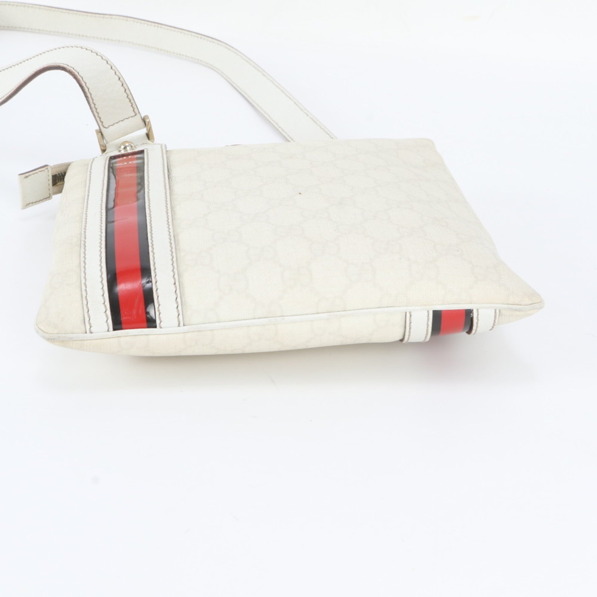 Gucci White Leather Coated Canvas Shoulder Bag (Pre-Owned)