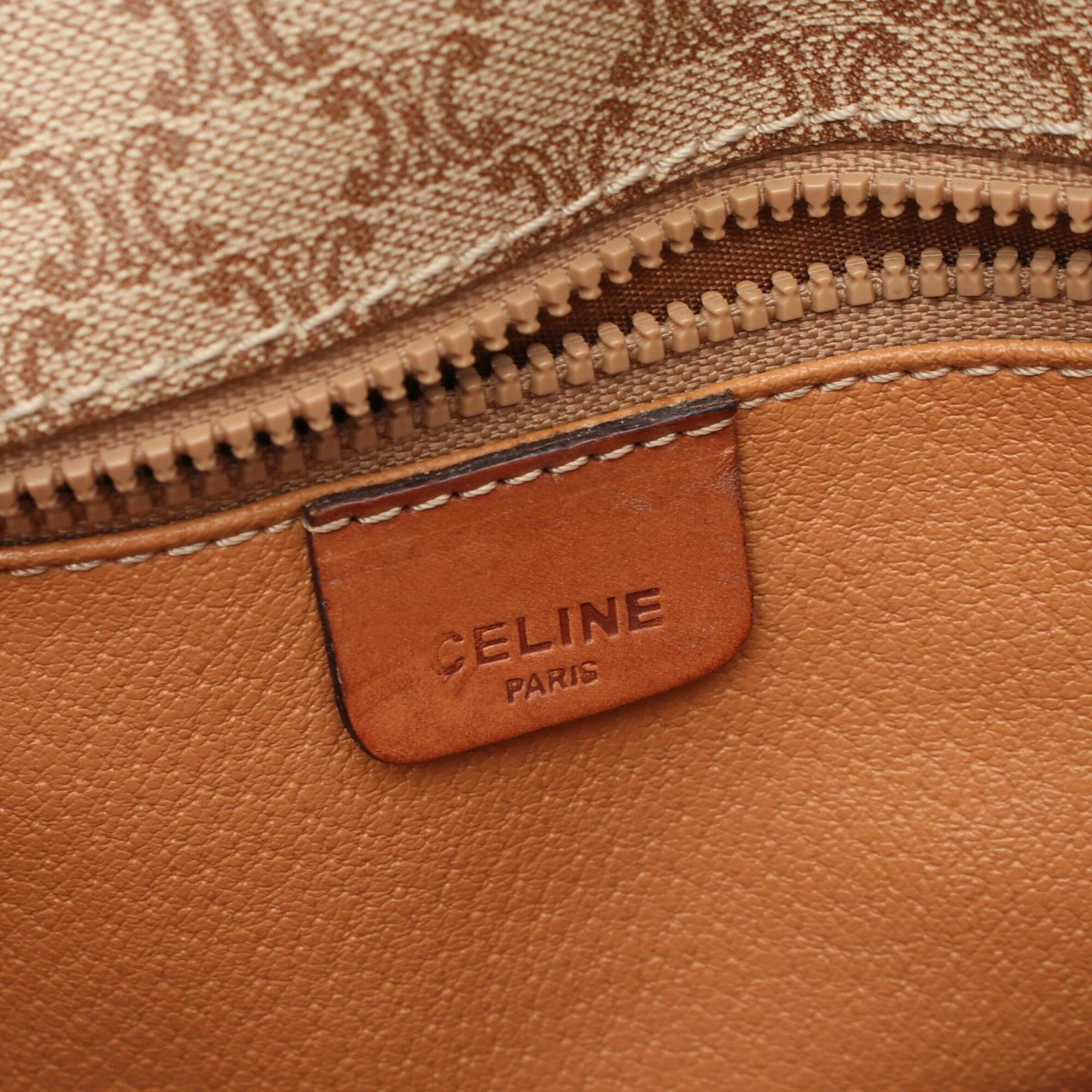 Celine Beige Brown Coated Canvas Leather Handbag Shoulder Bag (Pre-Owned)