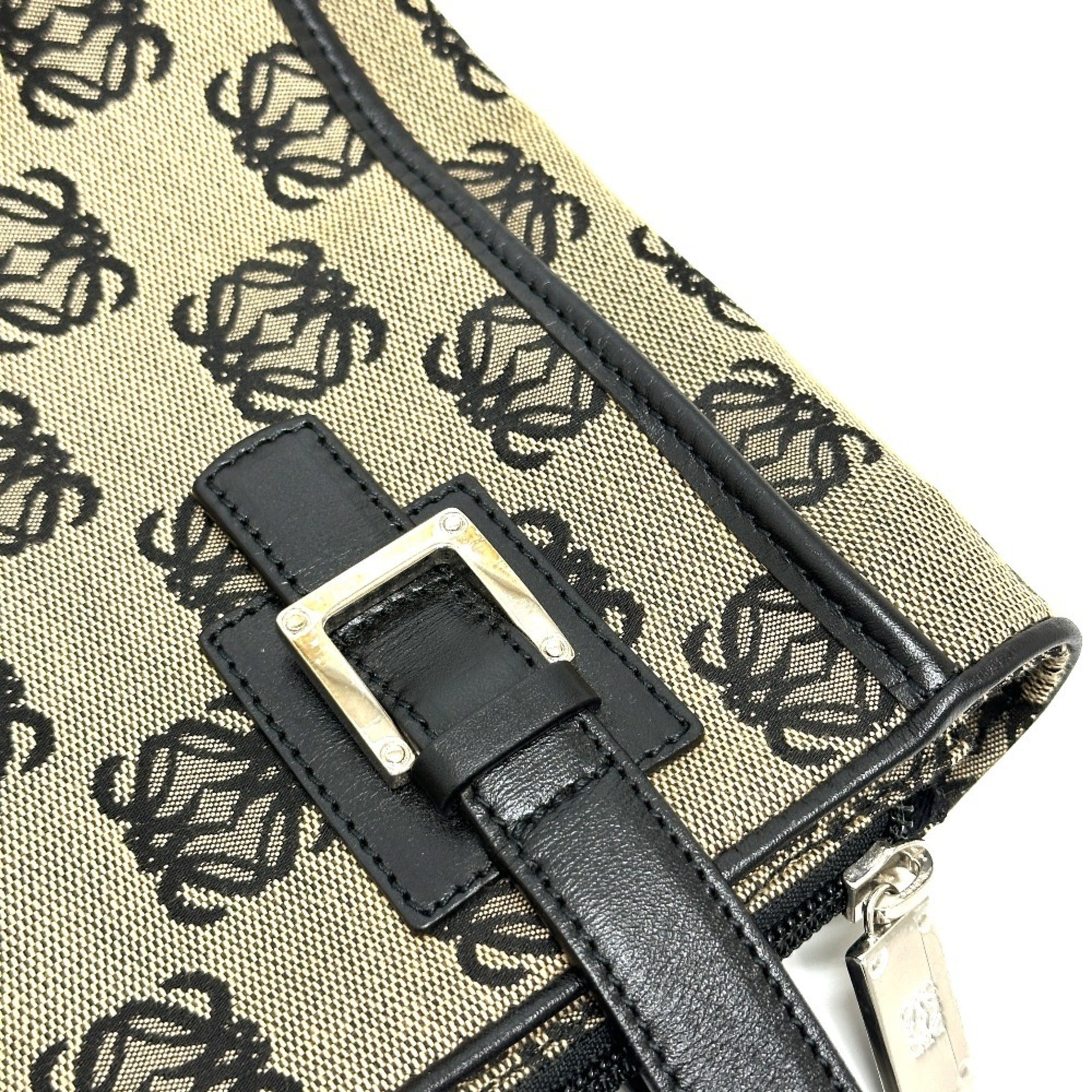 Loewe Beige Black Canvas Handbag Tote Bag (Pre-Owned)